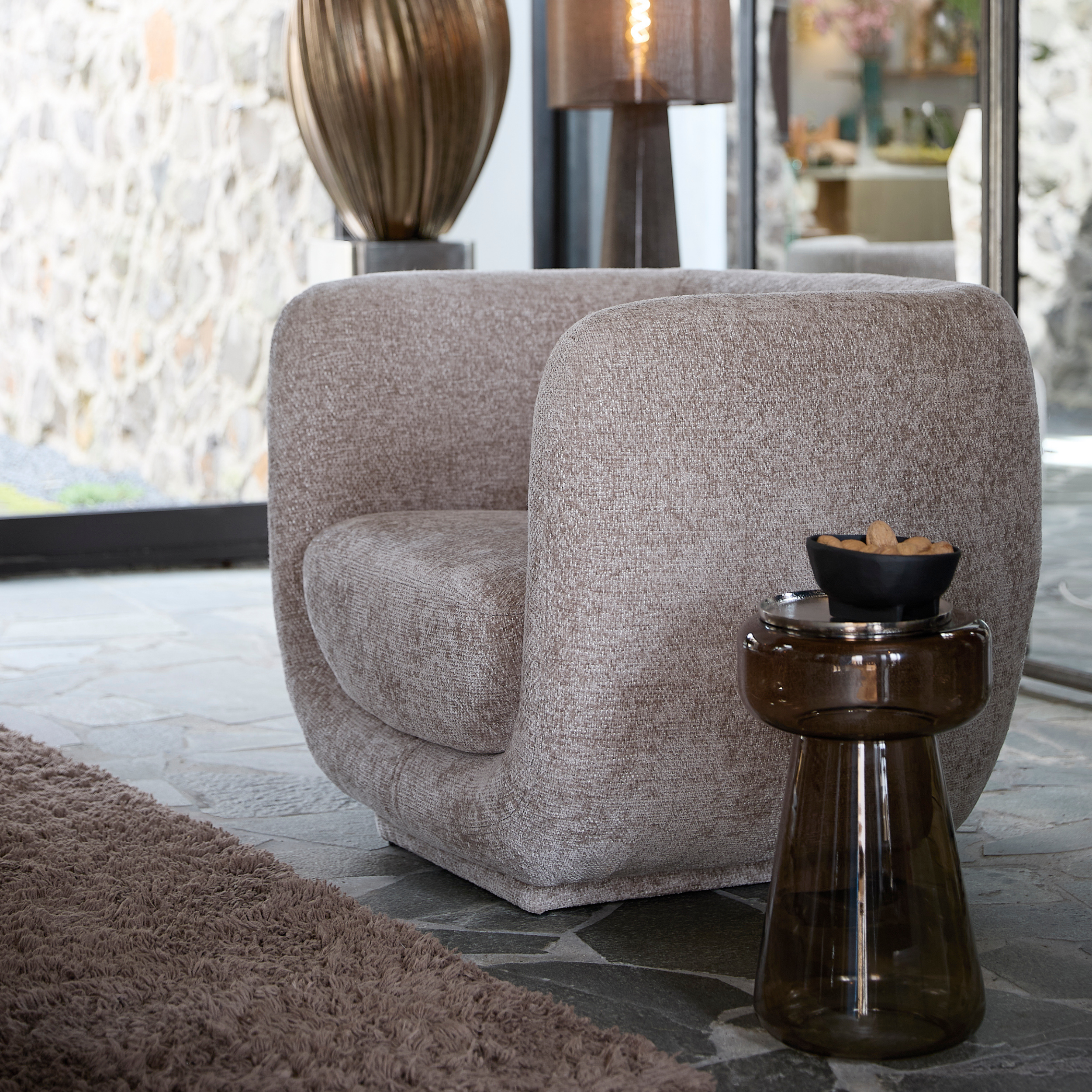 Serenity - Beige Curved Accent Chair with Soft Textured Upholstery