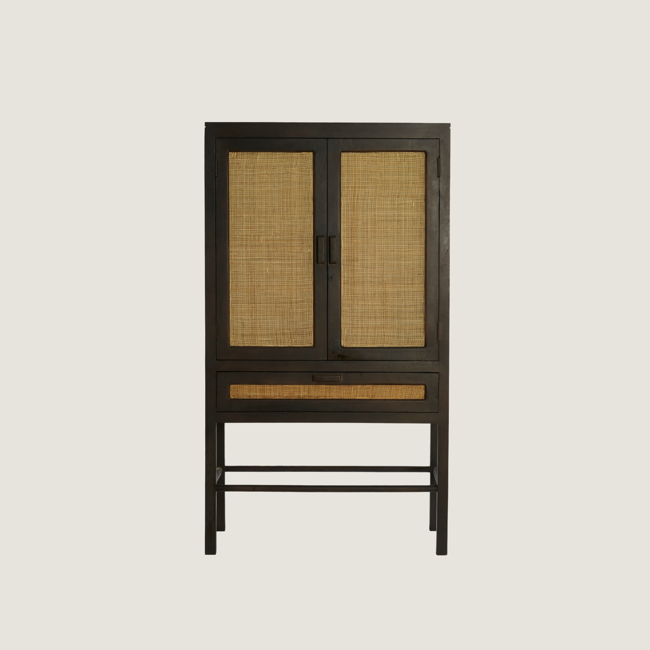 Kyoto Dark Mango Wood & Rattan Standing Display Cabinet