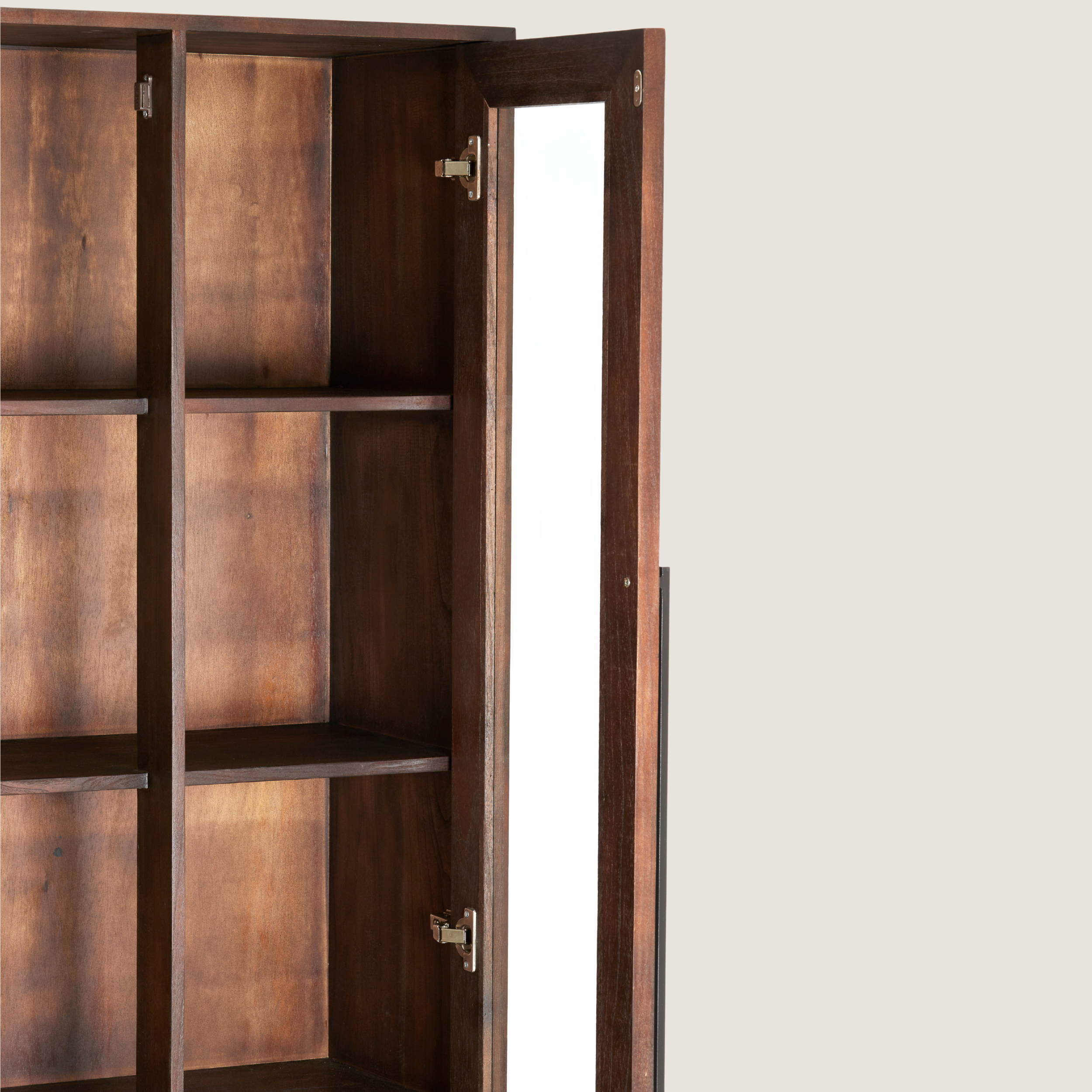 Denali Tall Glass Door Cabinet in Solid Mango Wood