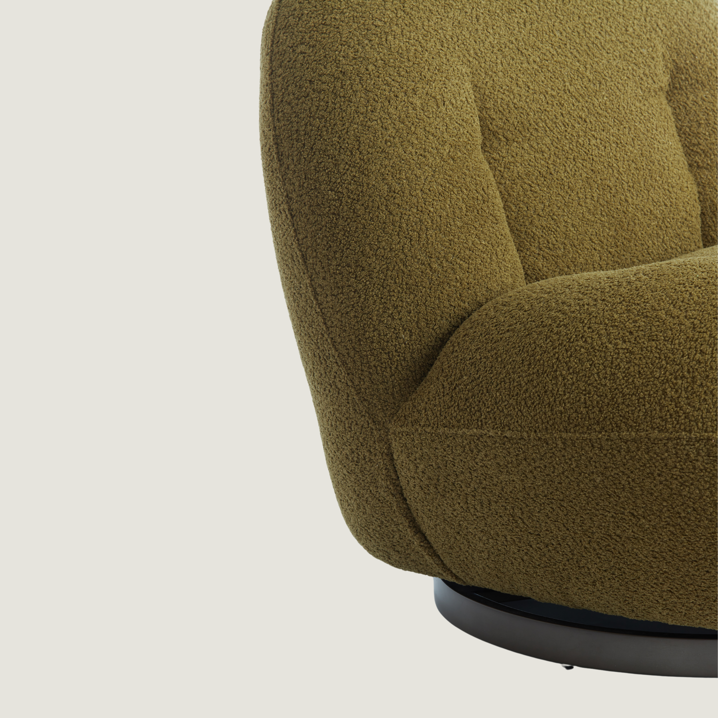 Koa Plush Curved Swivel Lounge Chair in Olive Green