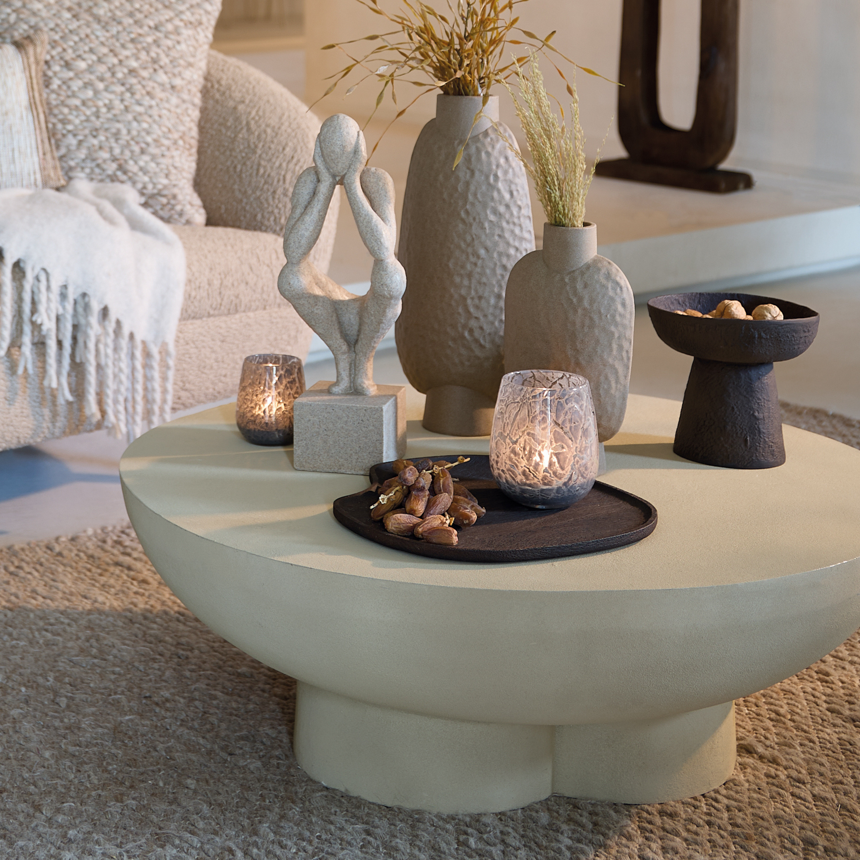 Round Semi-Sphere Modern Coffee Table Stone Finish