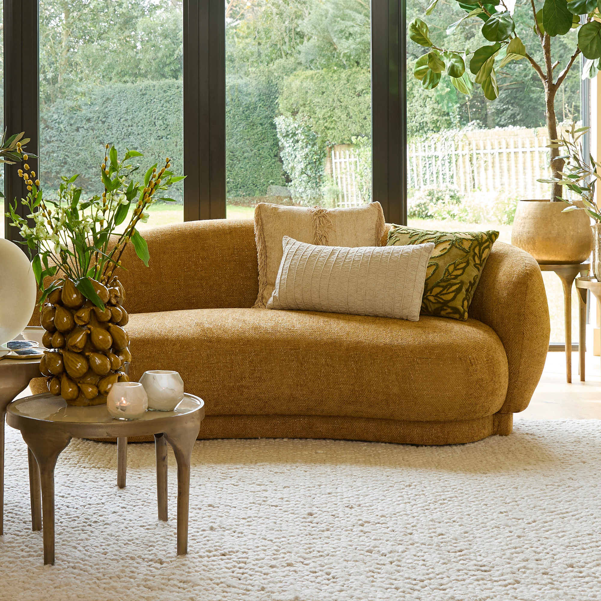 Astoria Soft Textured Curved 2 Seater Sofa In Ocher
