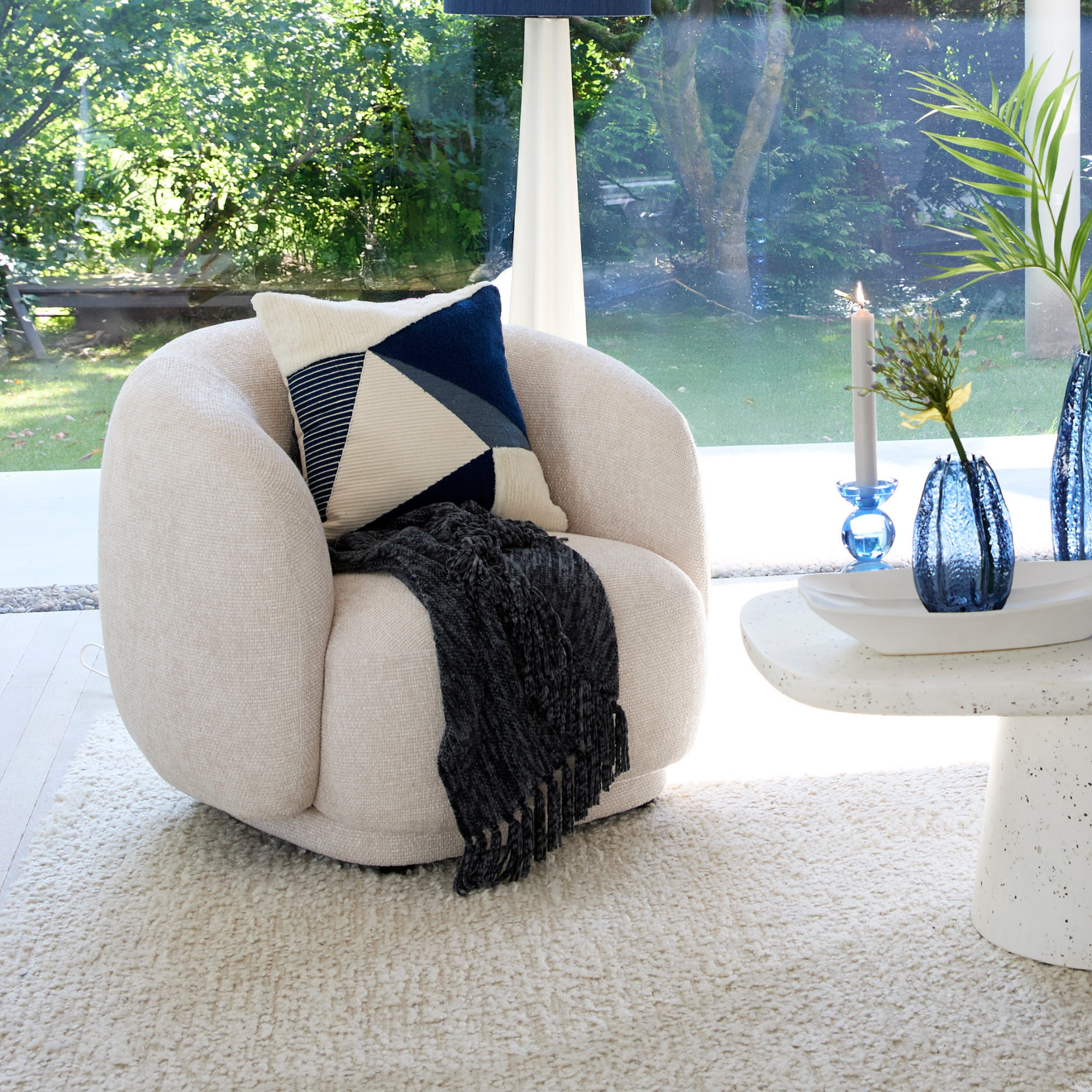 Astoria Soft Textured Accent Lounge Chair In Cream