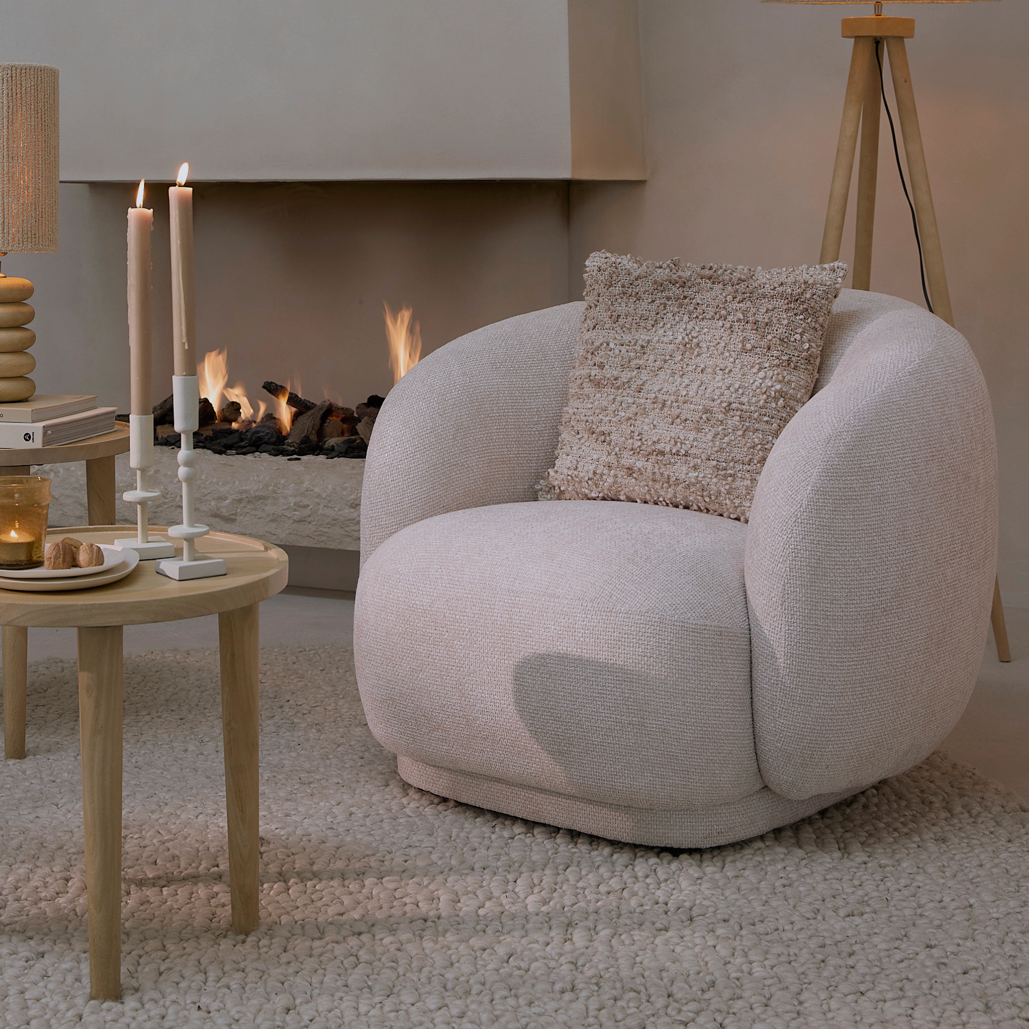 Astoria Soft Textured Accent Lounge Chair In Cream