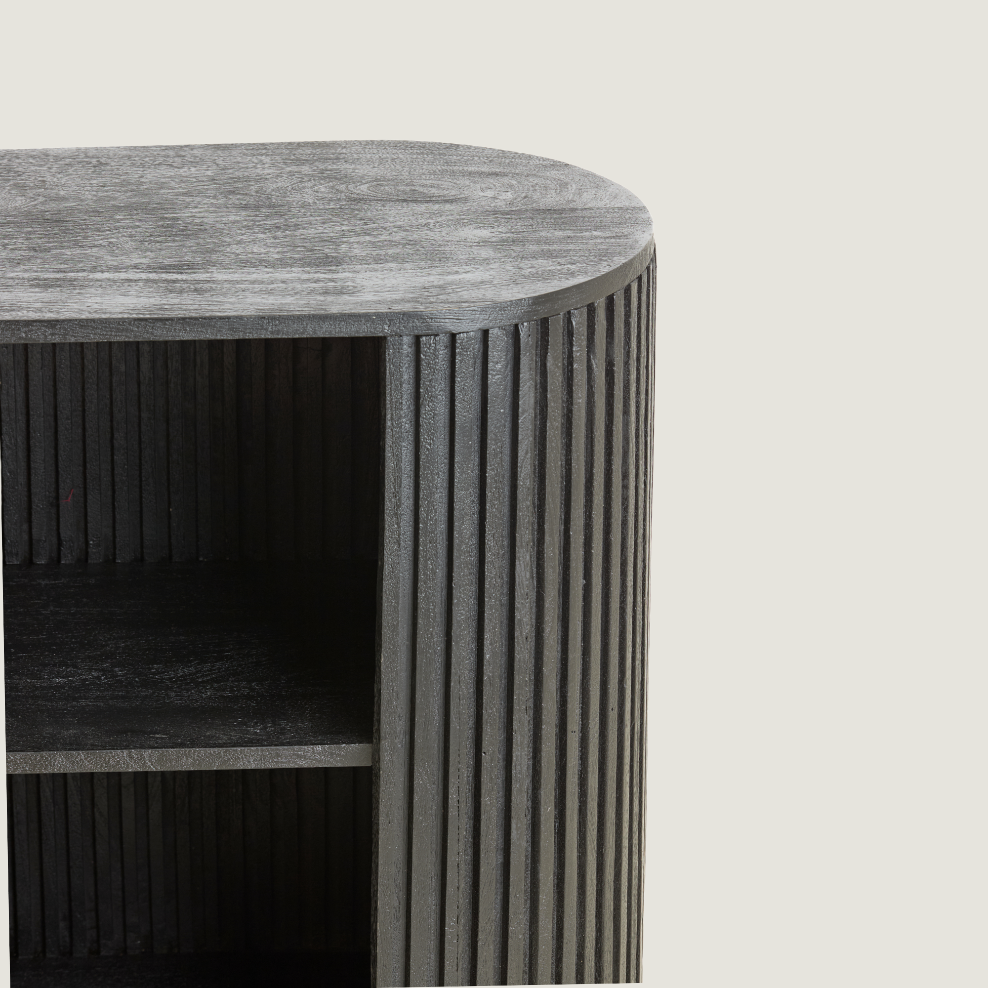 Belafonte Open Display Curved Fluted Sideboard in Black Wood