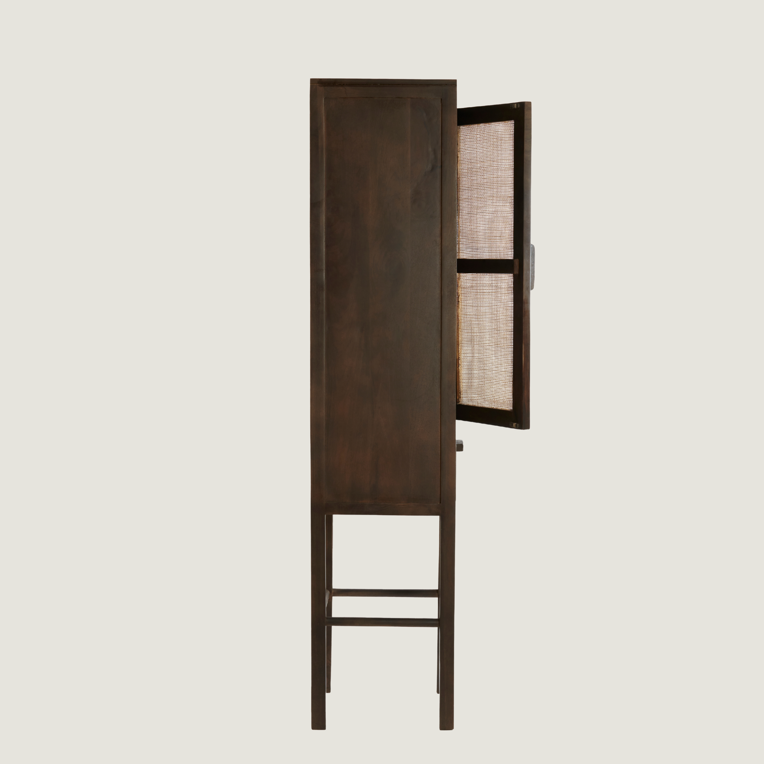 Kyoto Mango Wood Narrow Cabinet with Natural Rattan