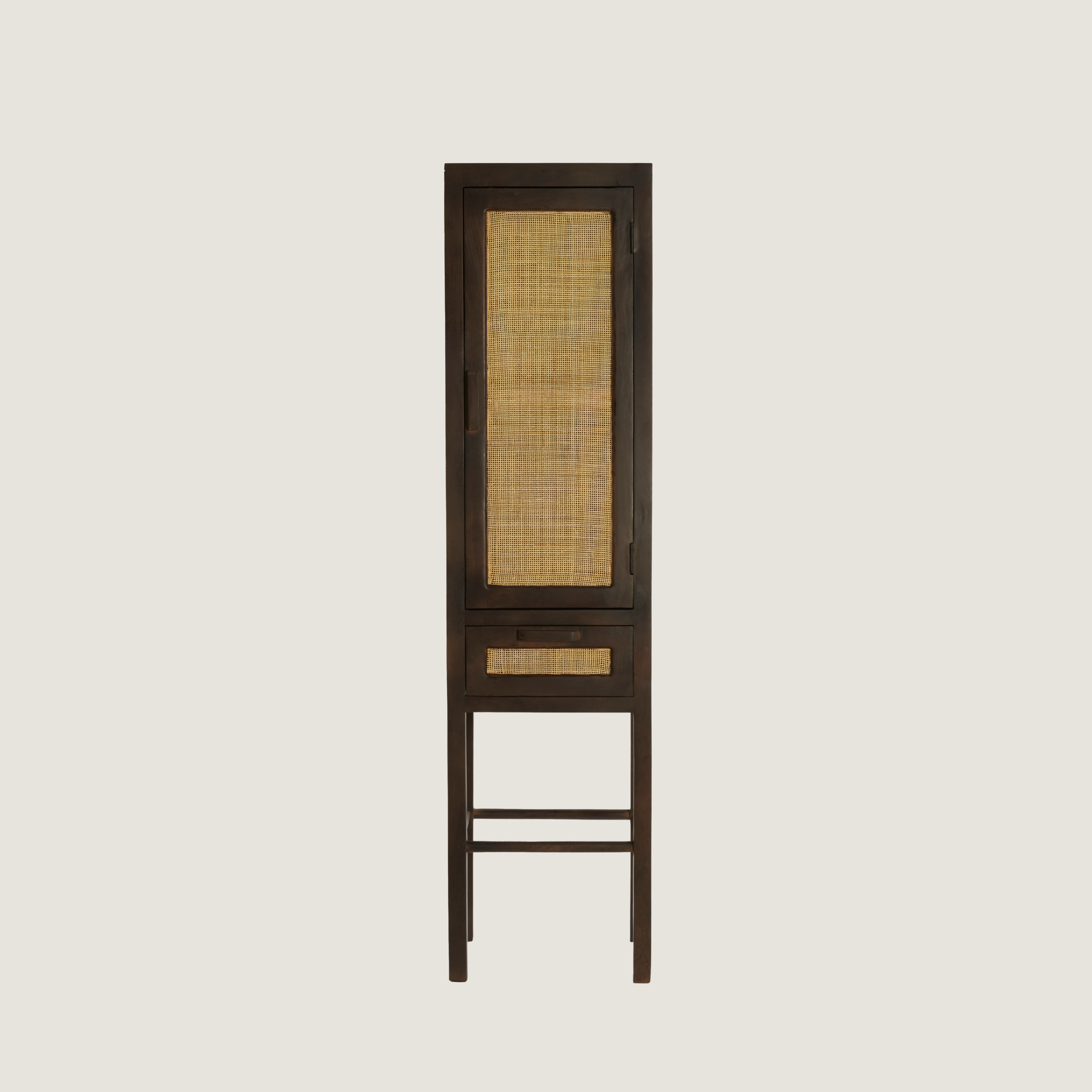 Kyoto Mango Wood Narrow Cabinet with Natural Rattan