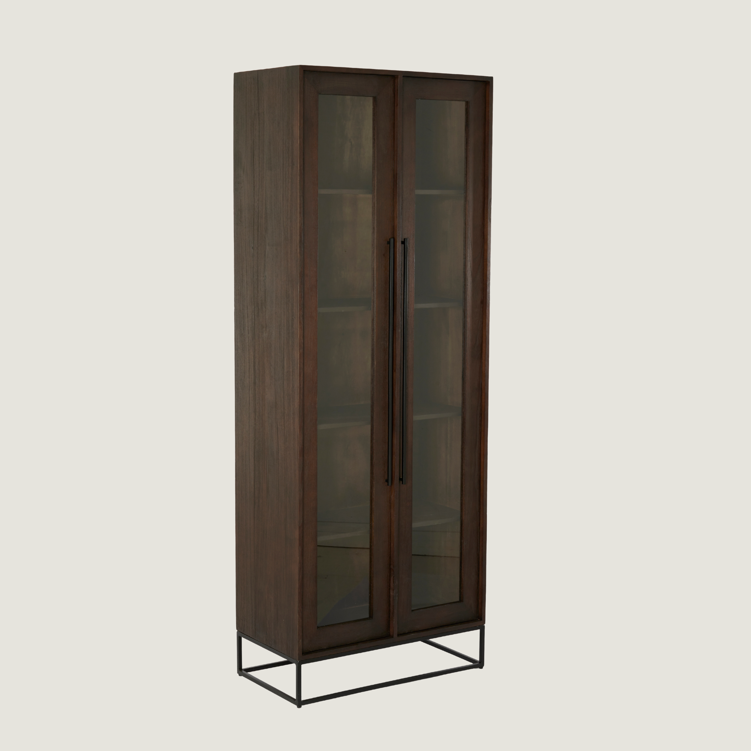 Denali Tall Glass Door Cabinet in Solid Mango Wood