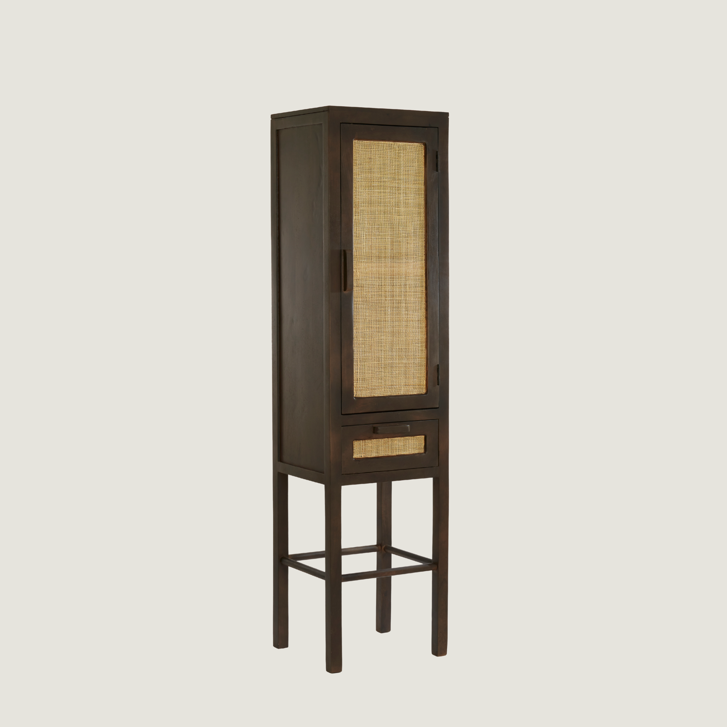 Kyoto Mango Wood Narrow Cabinet with Natural Rattan