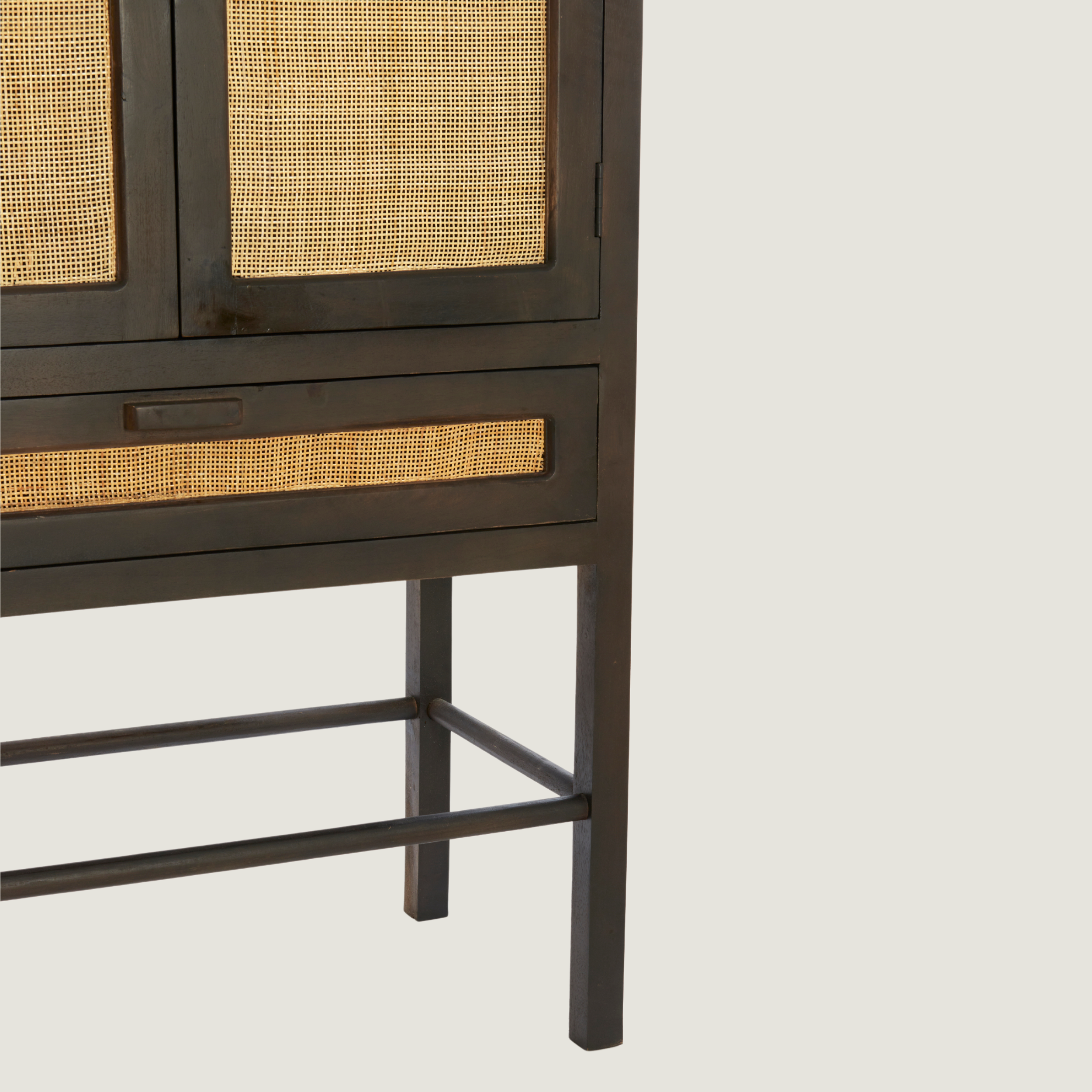 Kyoto Dark Mango Wood & Rattan Standing Display Cabinet