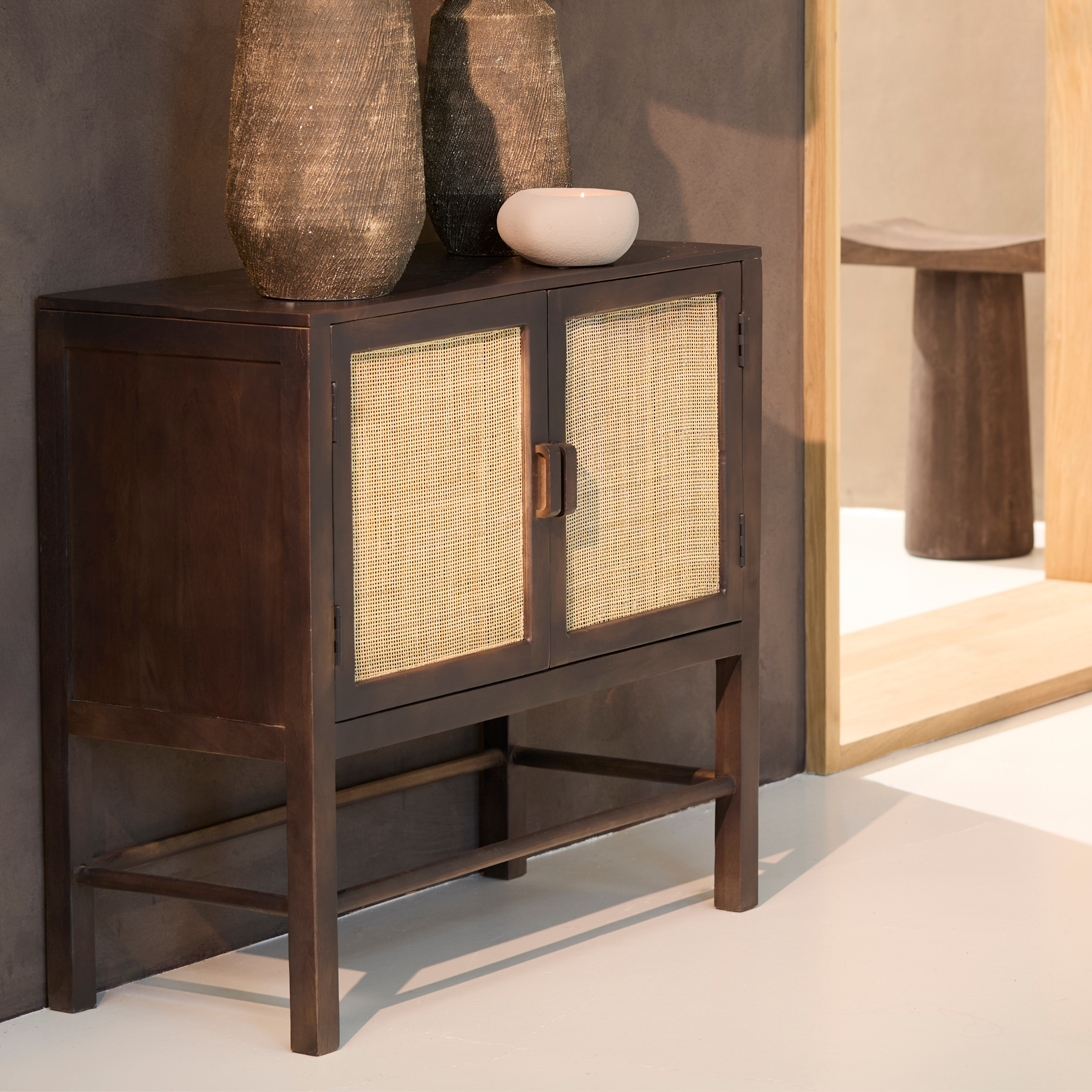 Kyoto Dark Mango wood & Rattan Sideboard Cabinet