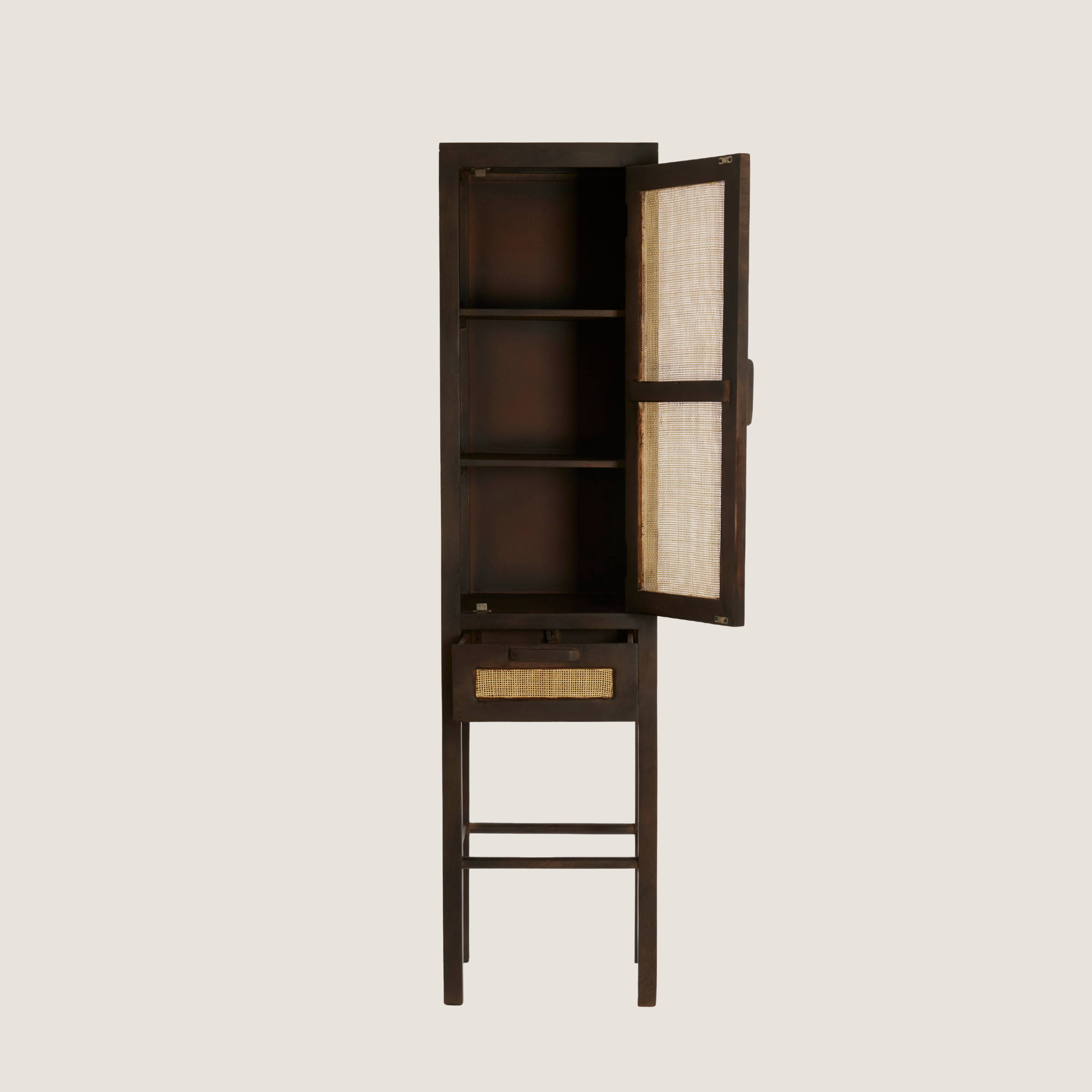 Kyoto Mango Wood Narrow Cabinet with Natural Rattan