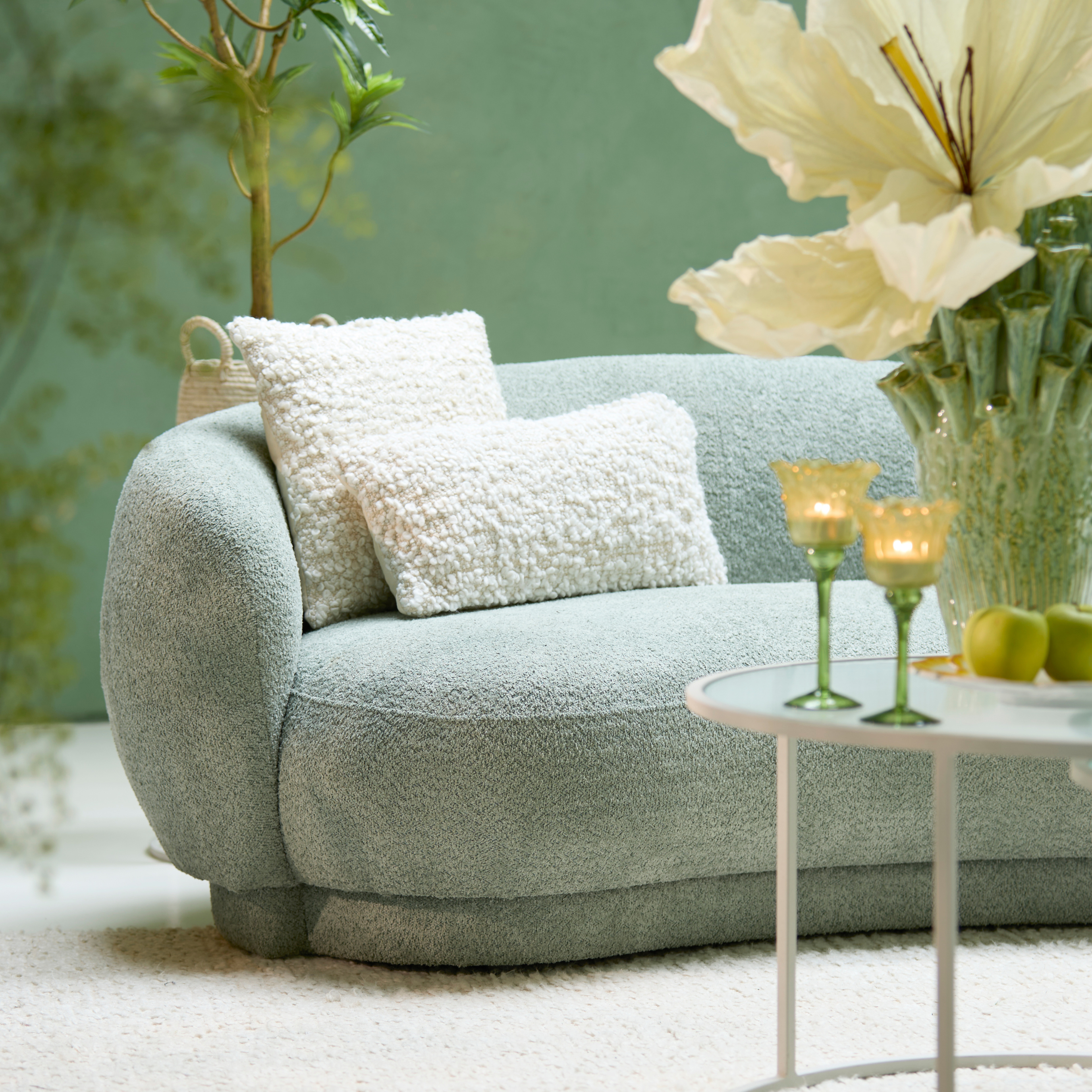 Astoria Curved Fabric Two Seat Sofa In Mint