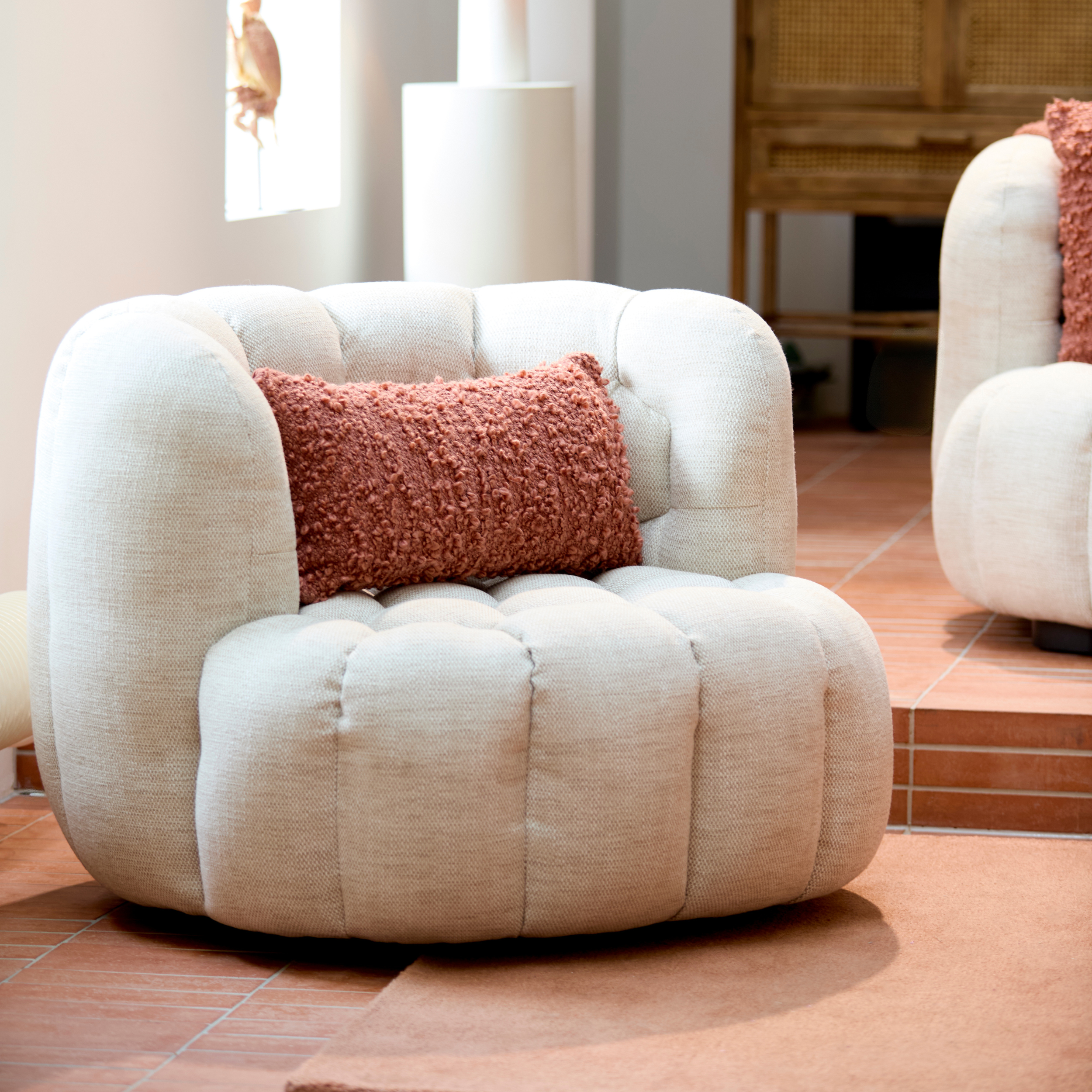 Nairobi Textured Cream Accent Chair with Fluted Seat and Hexagon Stitching