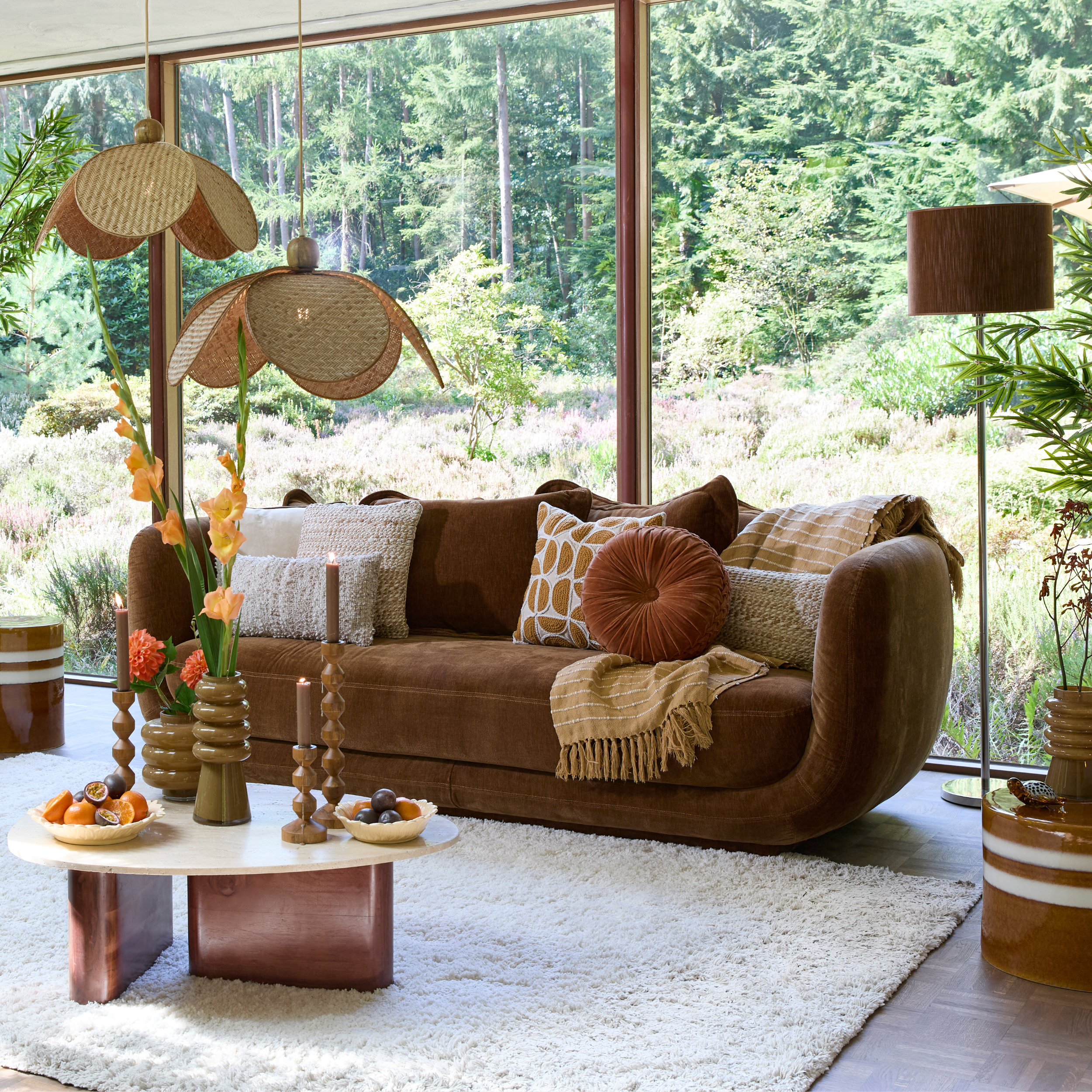 Curved Soft Textured 3 Seater Sofa In Rust Brown