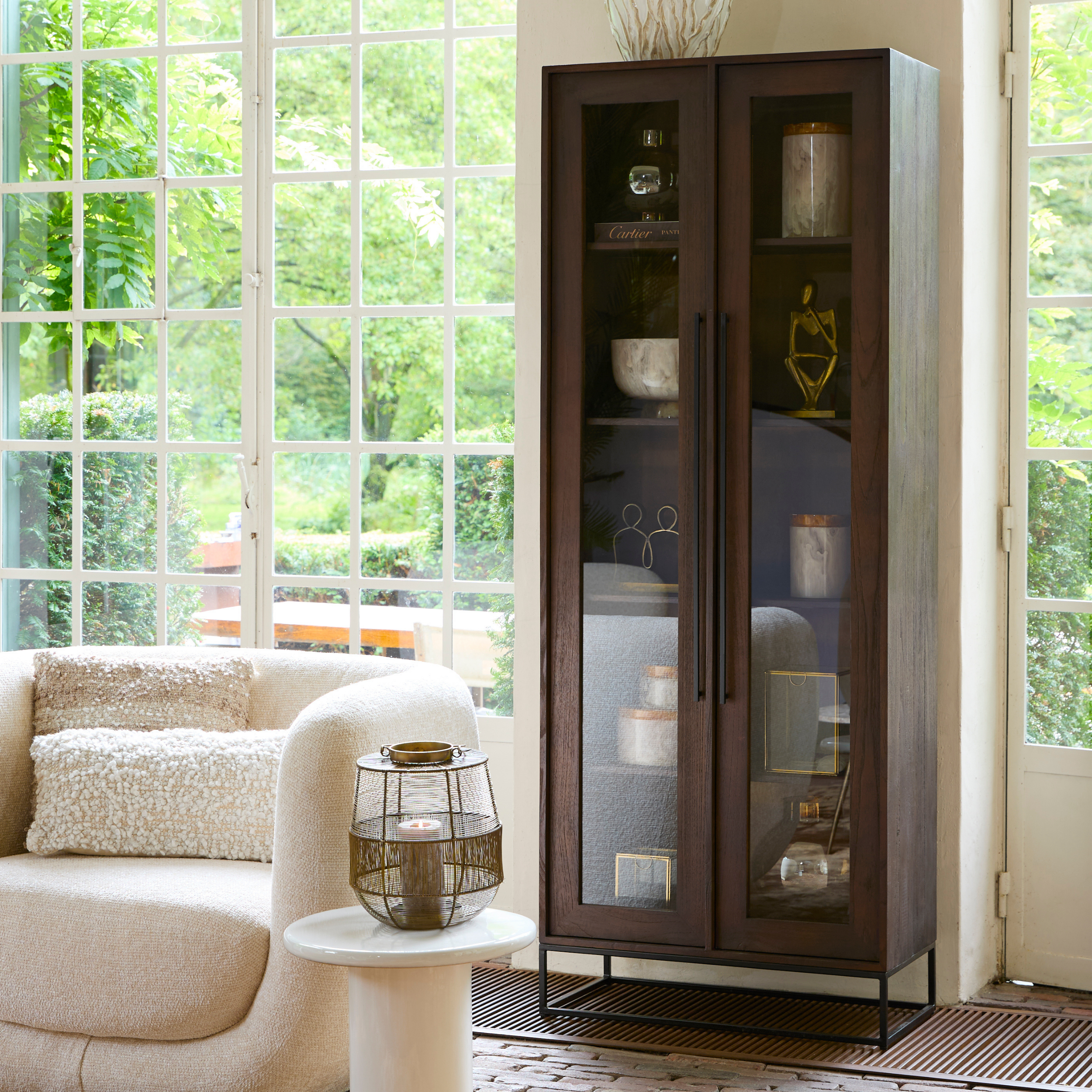 Denali Tall Glass Door Cabinet in Solid Mango Wood