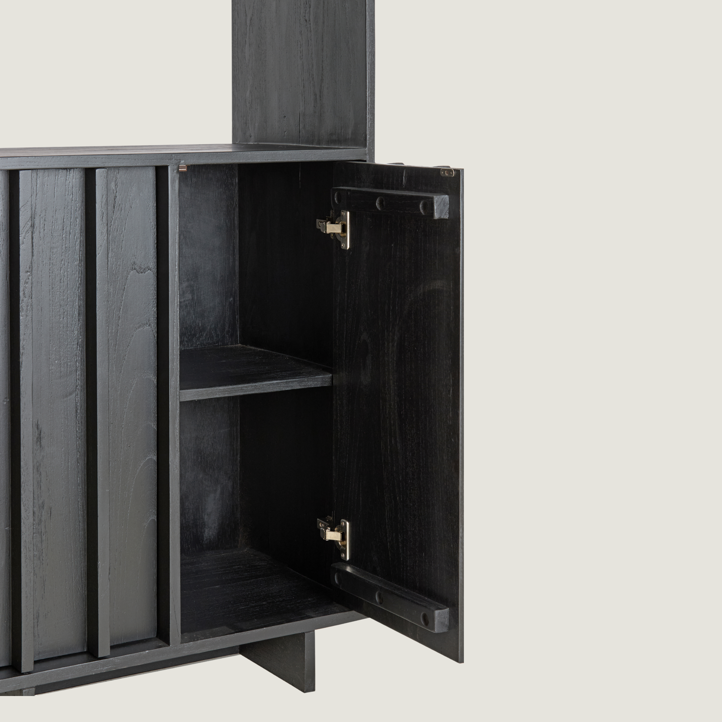 Morant Storage Cabinet with Display Shelves In Black Mindi Wood