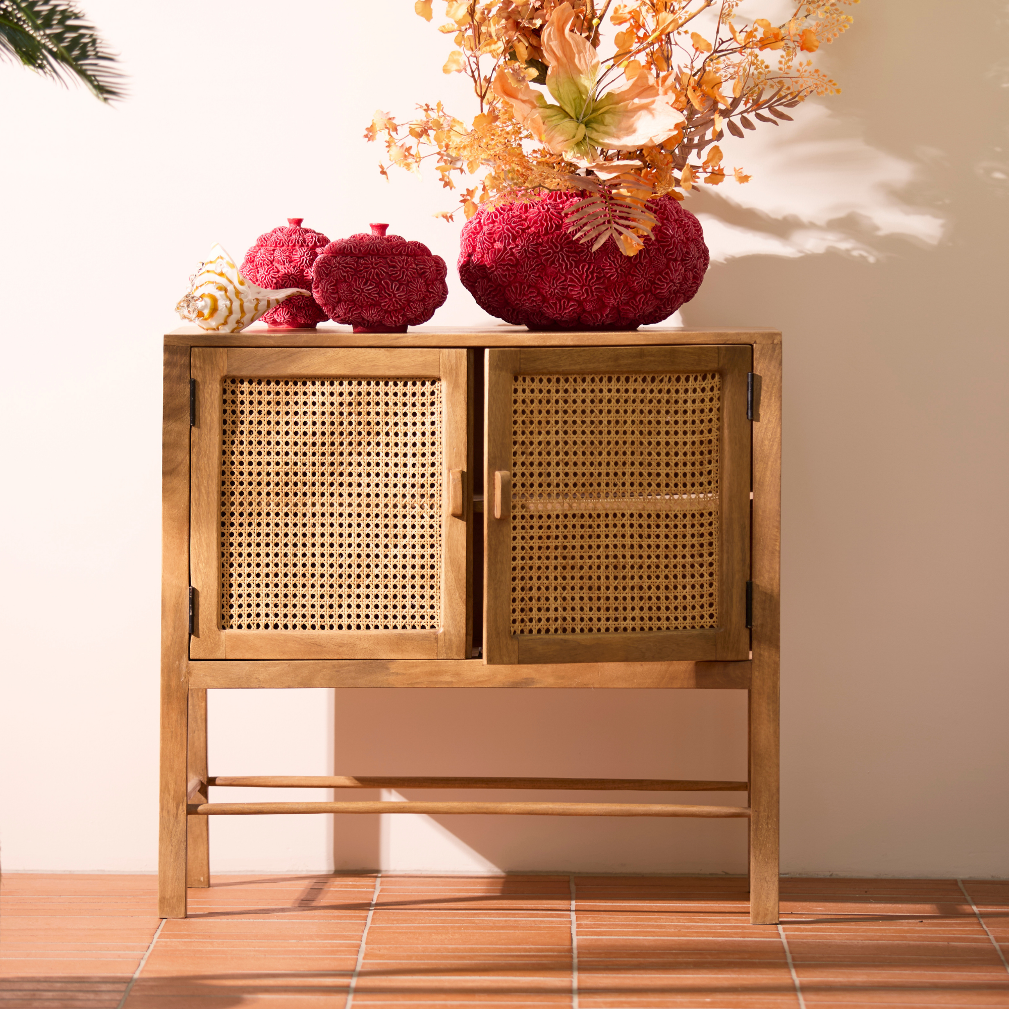 Kyoto Rattan Sideboard Cabinet in Natural Light Mango Wood