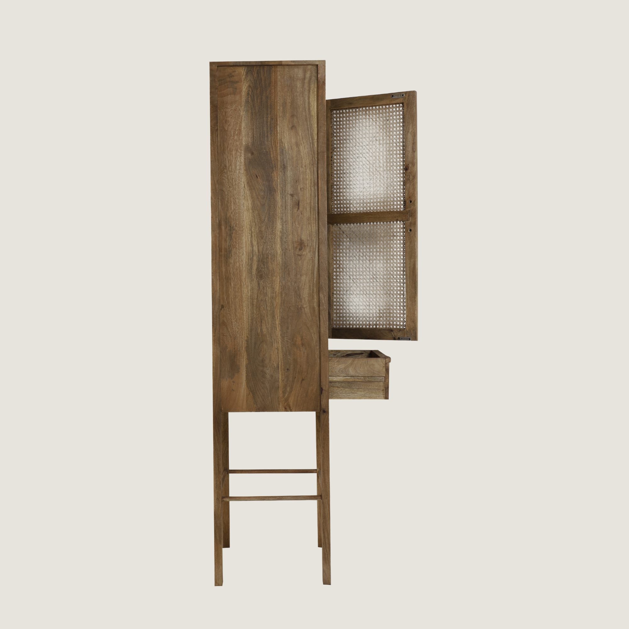 Kyoto - Light Mango Wood & Rattan tall Slim Cabinet