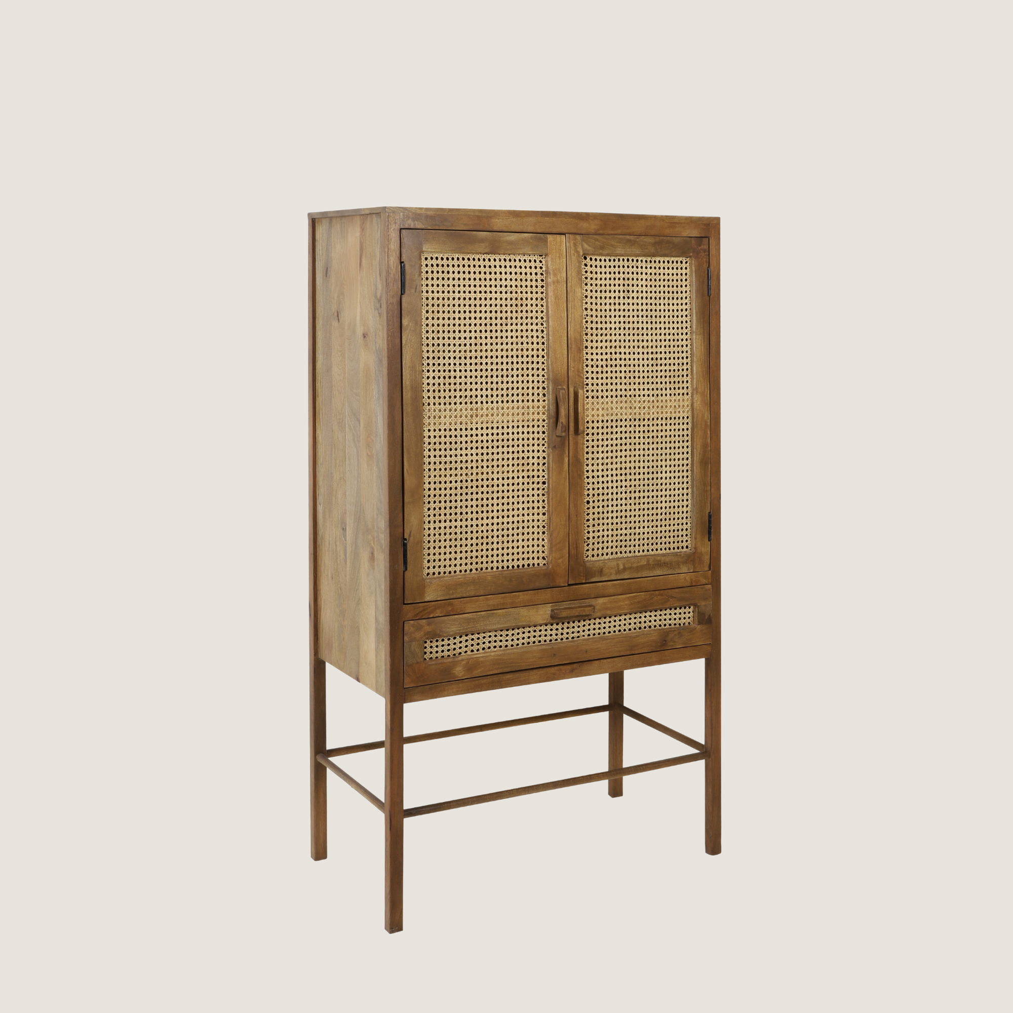 Kyoto Standing Mango Wood & Rattan Display Cabinet