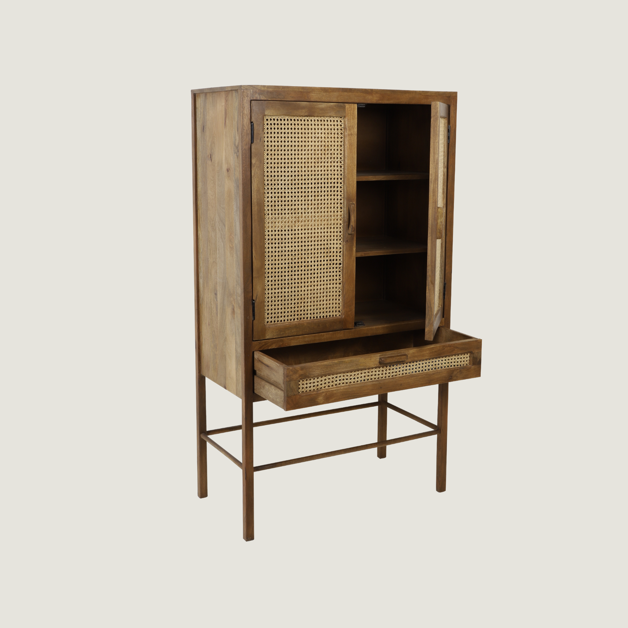 Kyoto Standing Mango Wood & Rattan Display Cabinet