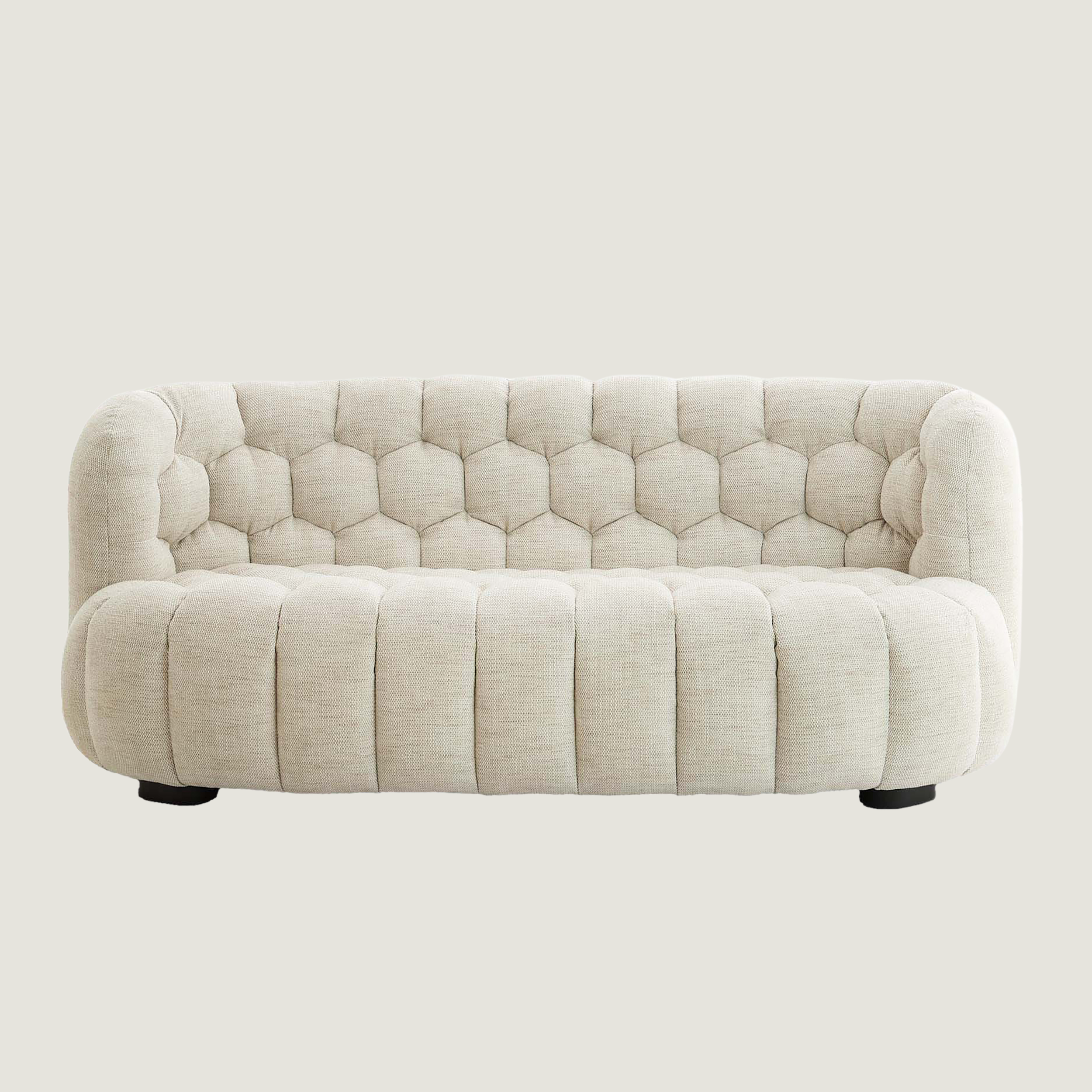 Nairobi Cream Textured Two Seater Sofa with Hexagon Stitching