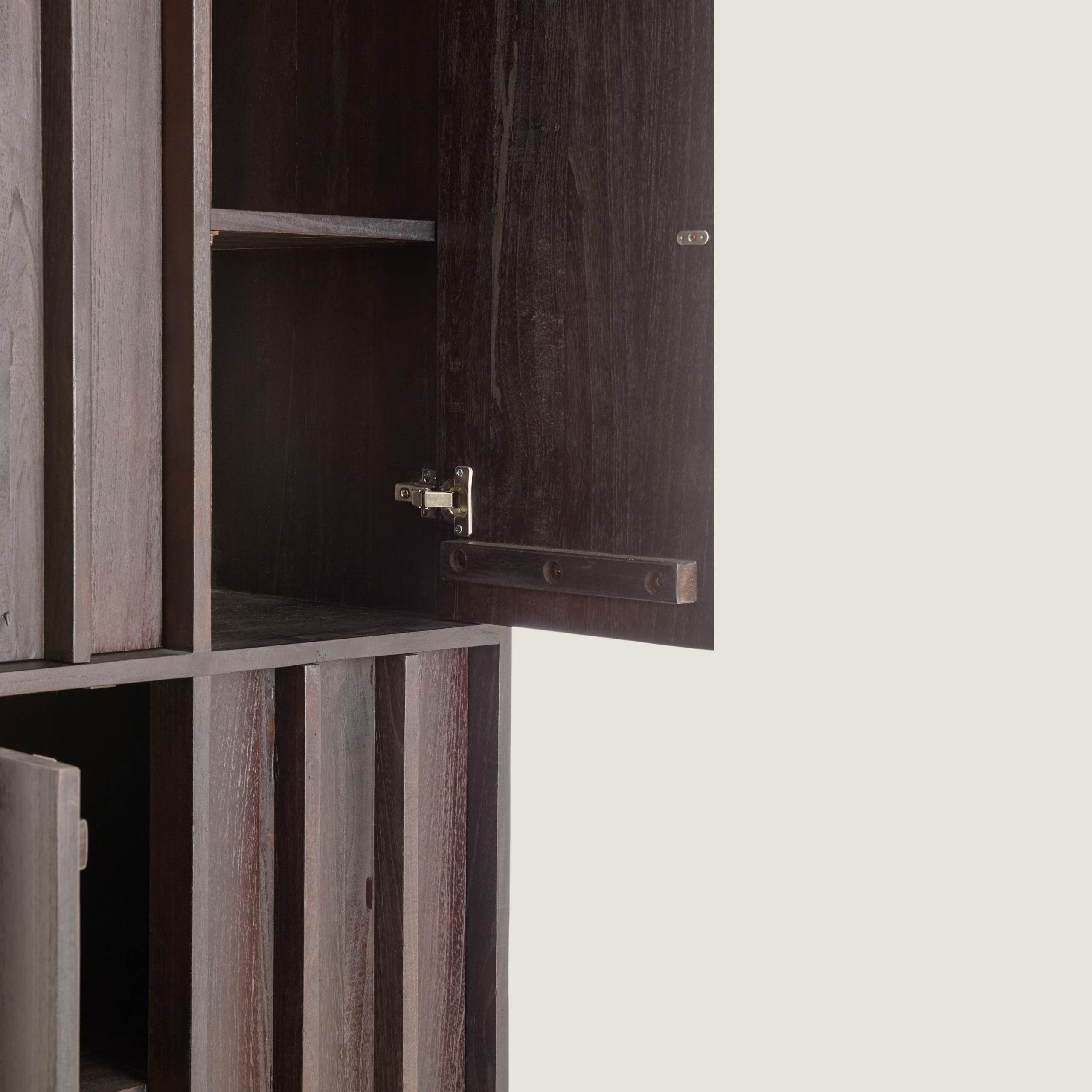 Tall Standing 4 Door Cabinet With Box Storage In Dark Wood