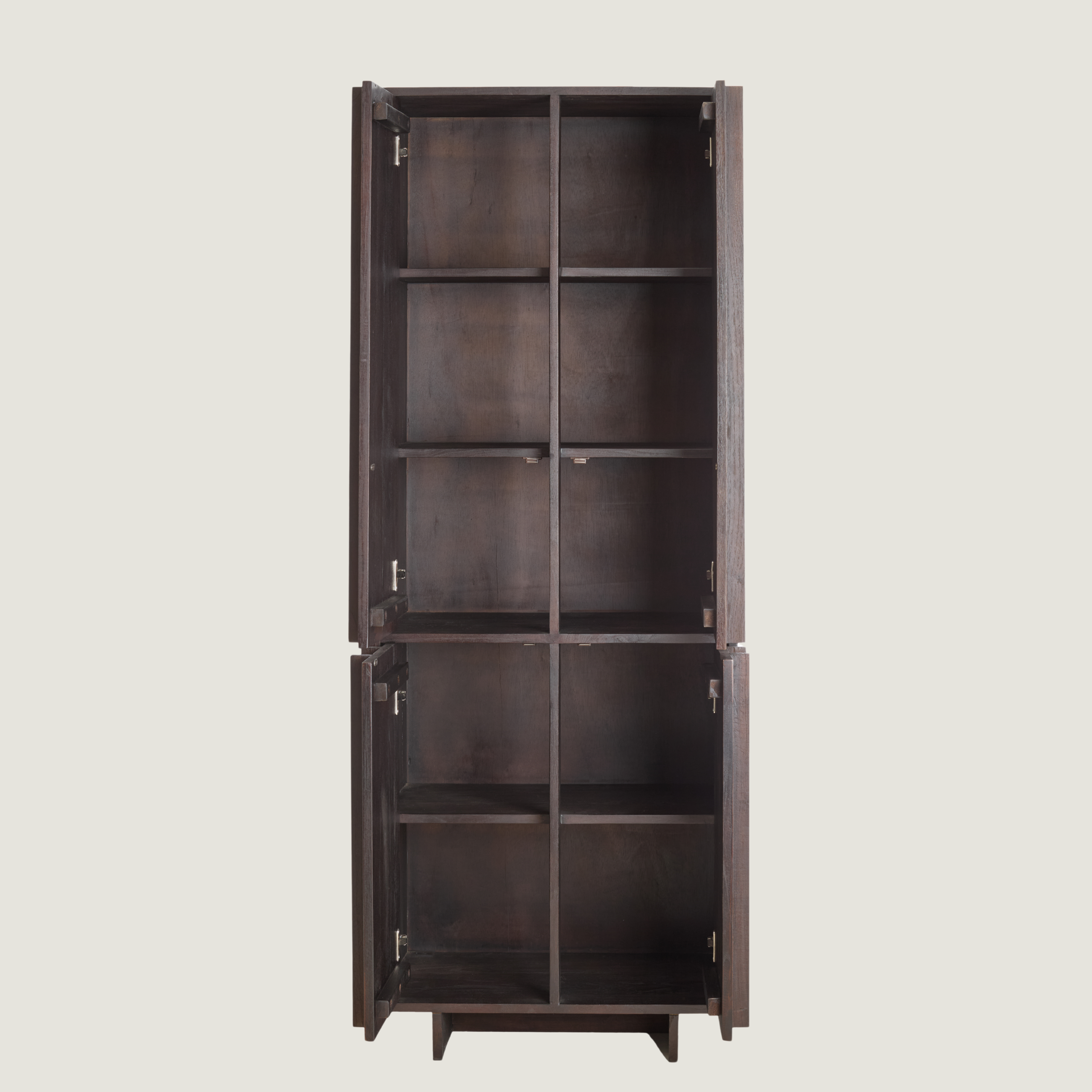 Tall Standing 4 Door Cabinet With Box Storage In Dark Wood