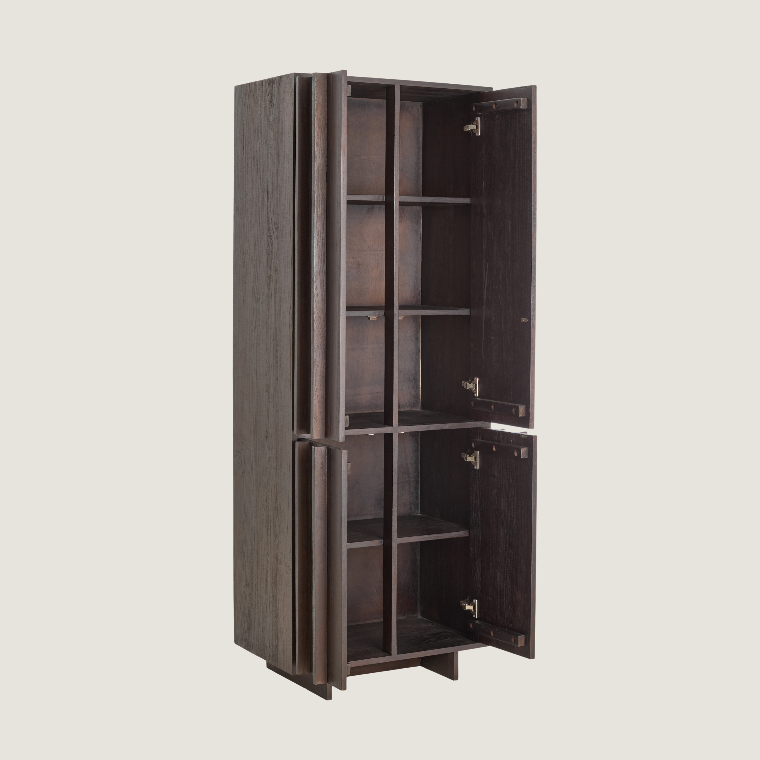 Tall Standing 4 Door Cabinet With Box Storage In Dark Wood