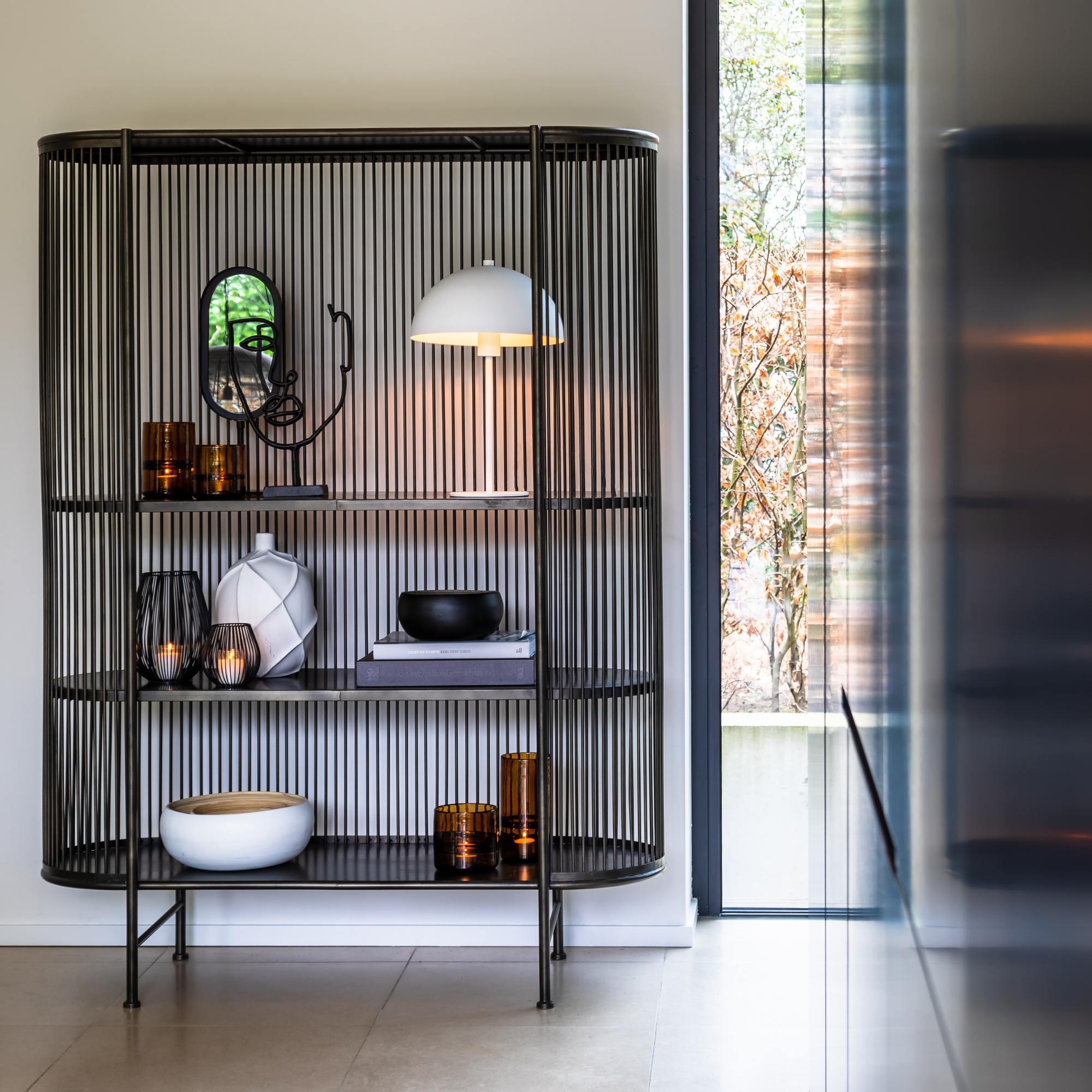 Free Standing Display Cabinet with Wired Metal Framing