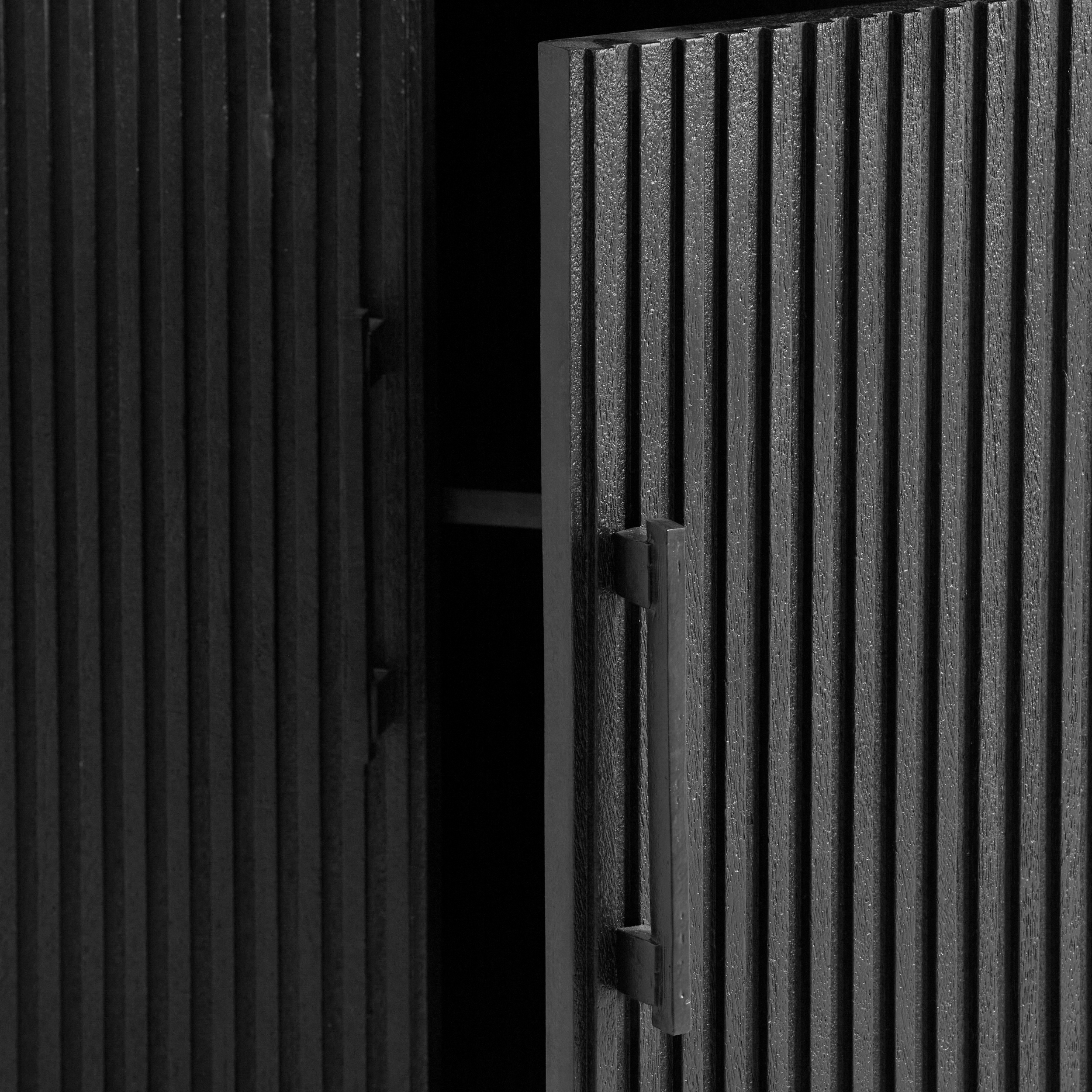 Belafonte - Sleek Black Ribbed Cabinet Made With Mango Wood