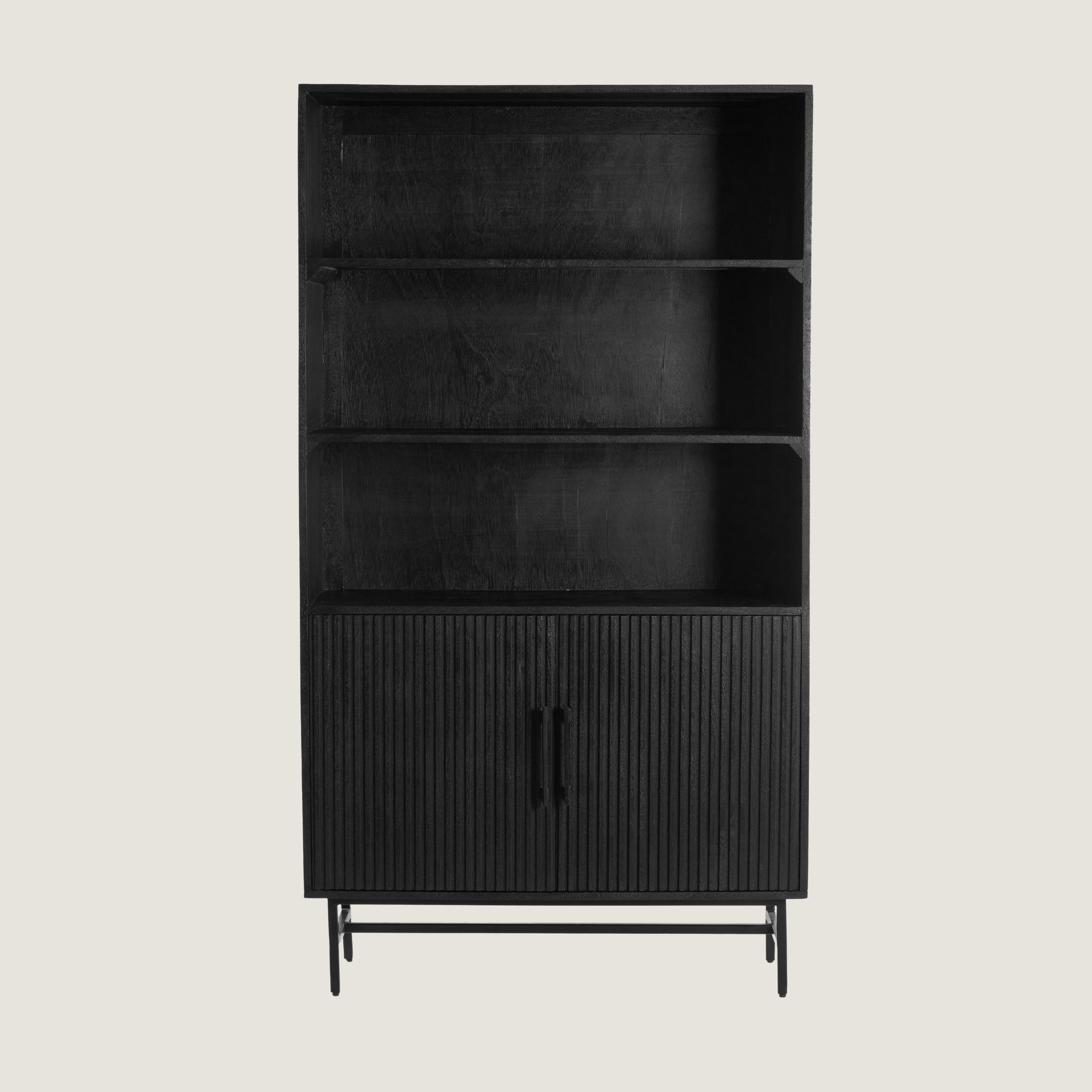 Belafonte - Sleek Black Ribbed Cabinet Made With Mango Wood