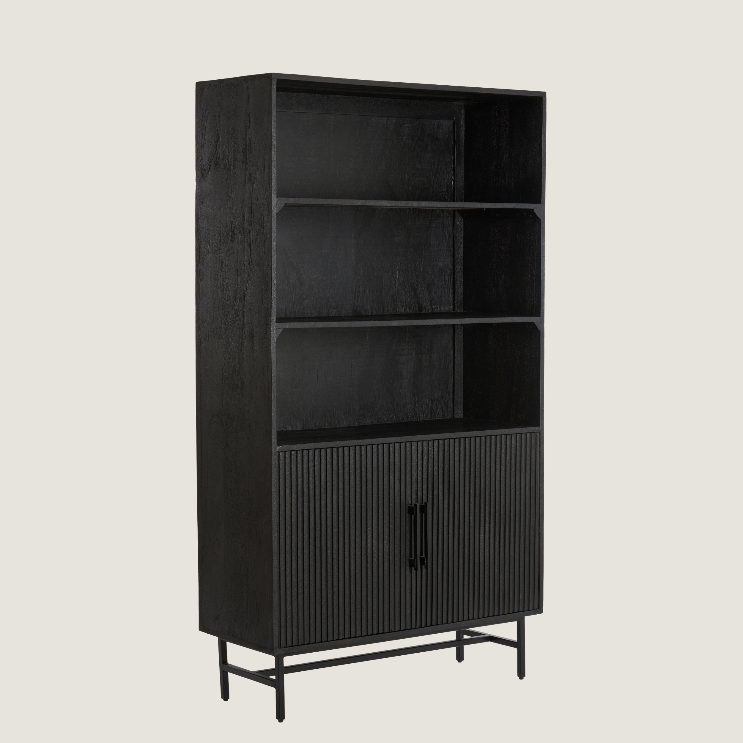 Belafonte - Sleek Black Ribbed Cabinet Made With Mango Wood