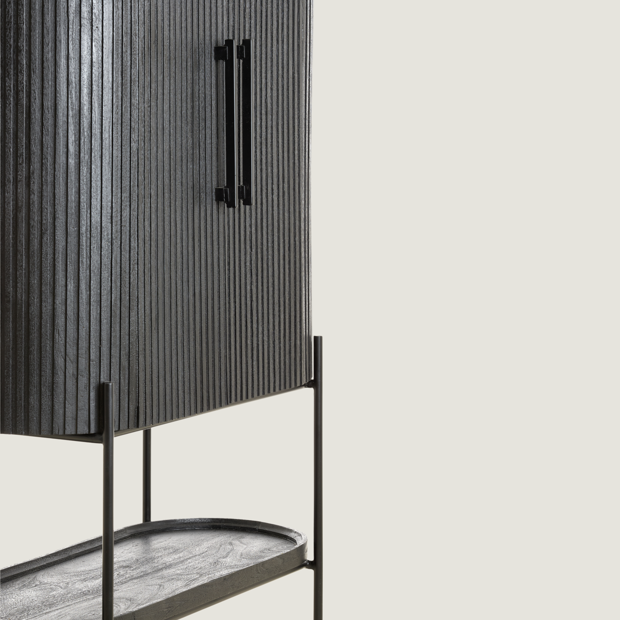 Black Mango Wood Cabinet With Shelving