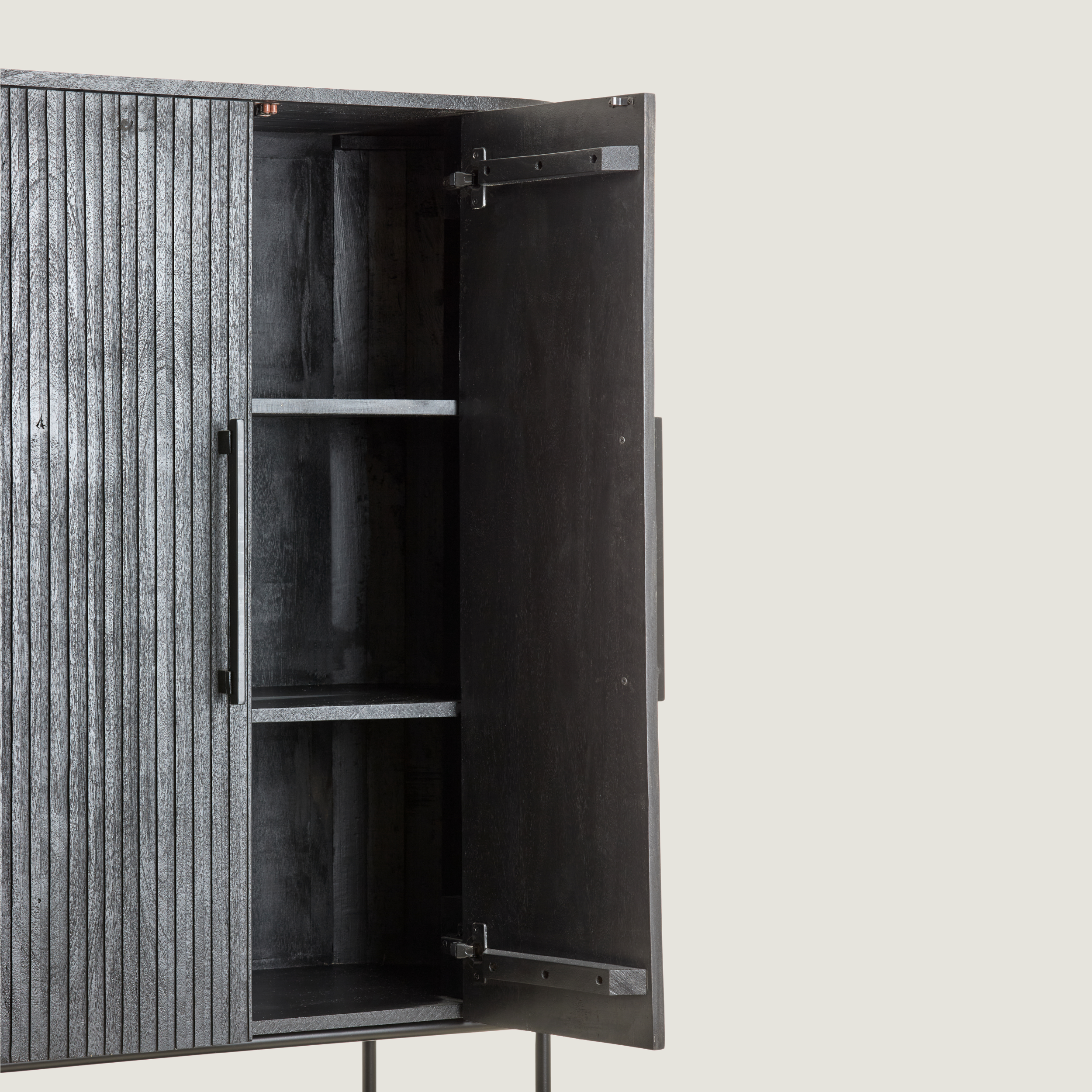 Black Mango Wood Cabinet With Shelving