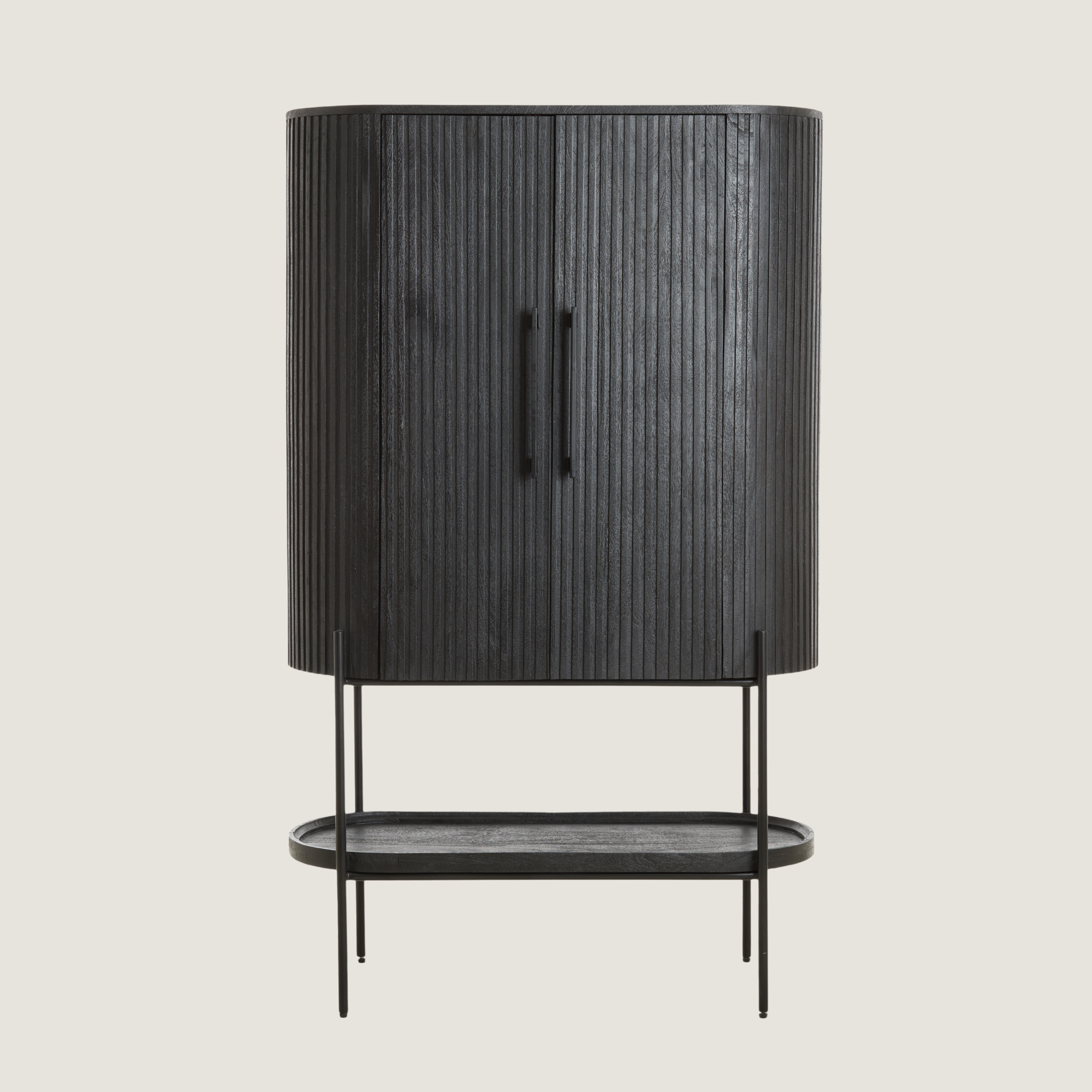 Black Mango Wood Cabinet With Shelving
