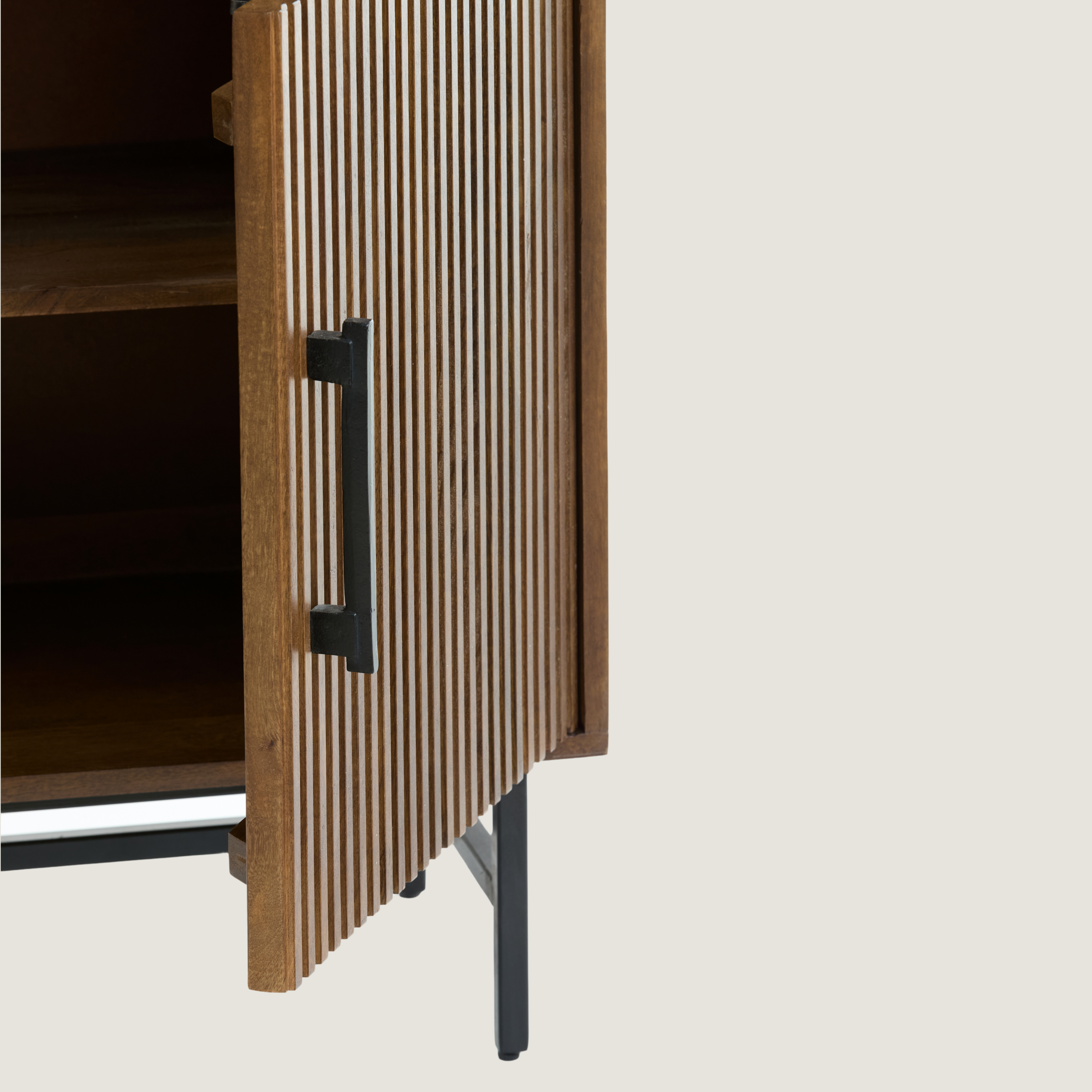 Belafonte - Dark Brown Mango Wood Ribbed Cabinet With Shelving