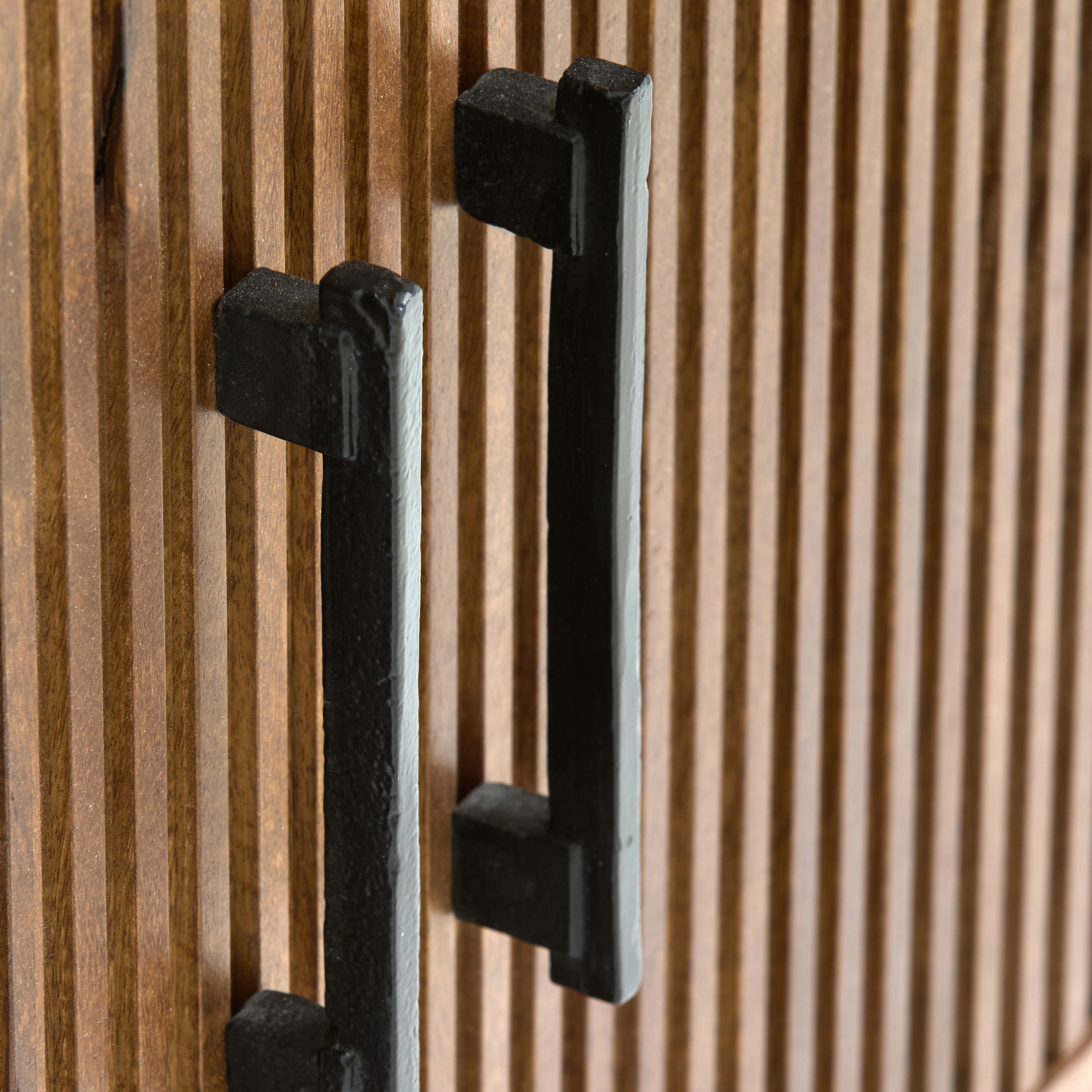 Belafonte - Dark Brown Mango Wood Ribbed Cabinet With Shelving