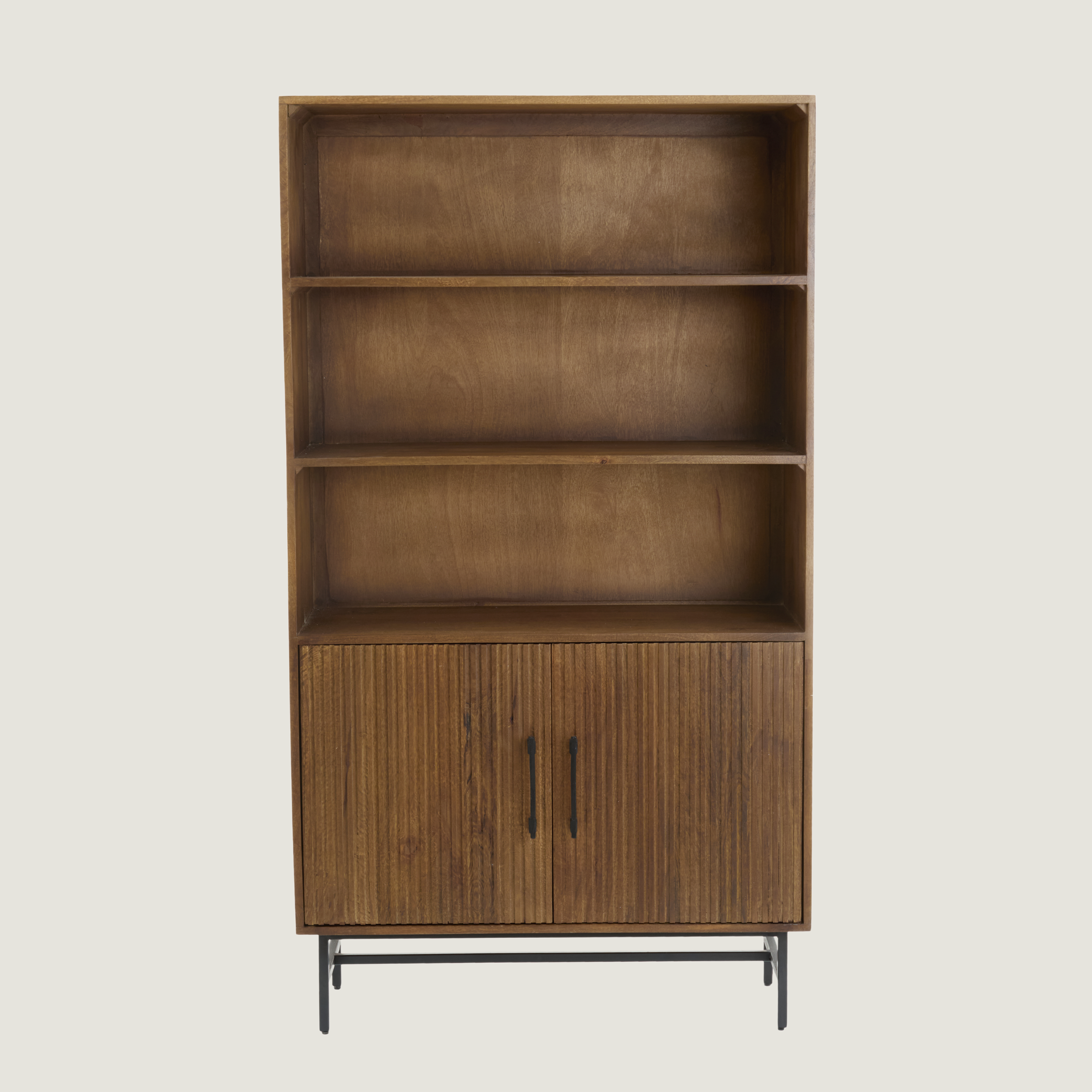 Belafonte - Dark Brown Mango Wood Ribbed Cabinet With Shelving