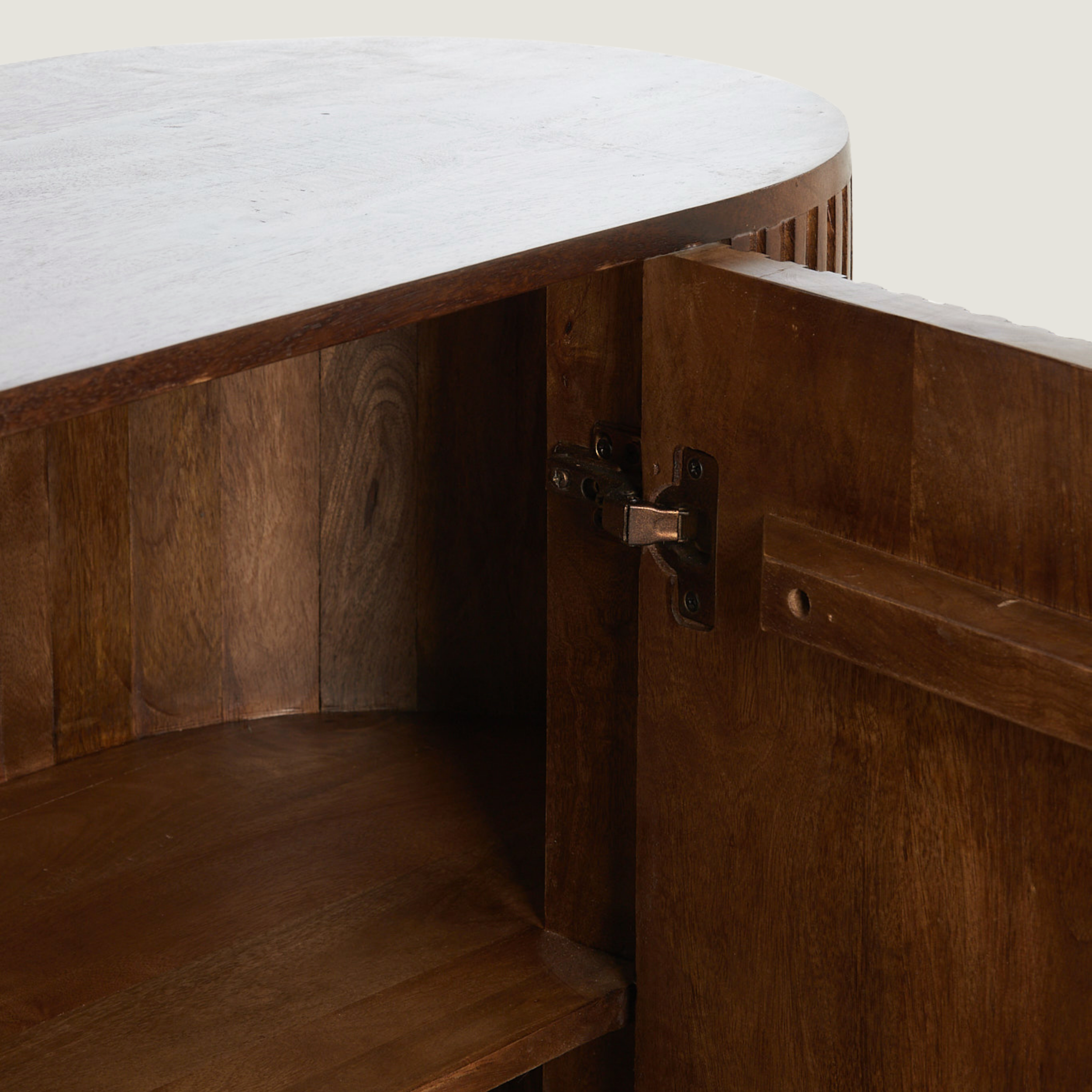 Belafonte Dark Mango Wood Ribbed Open Display Sideboard