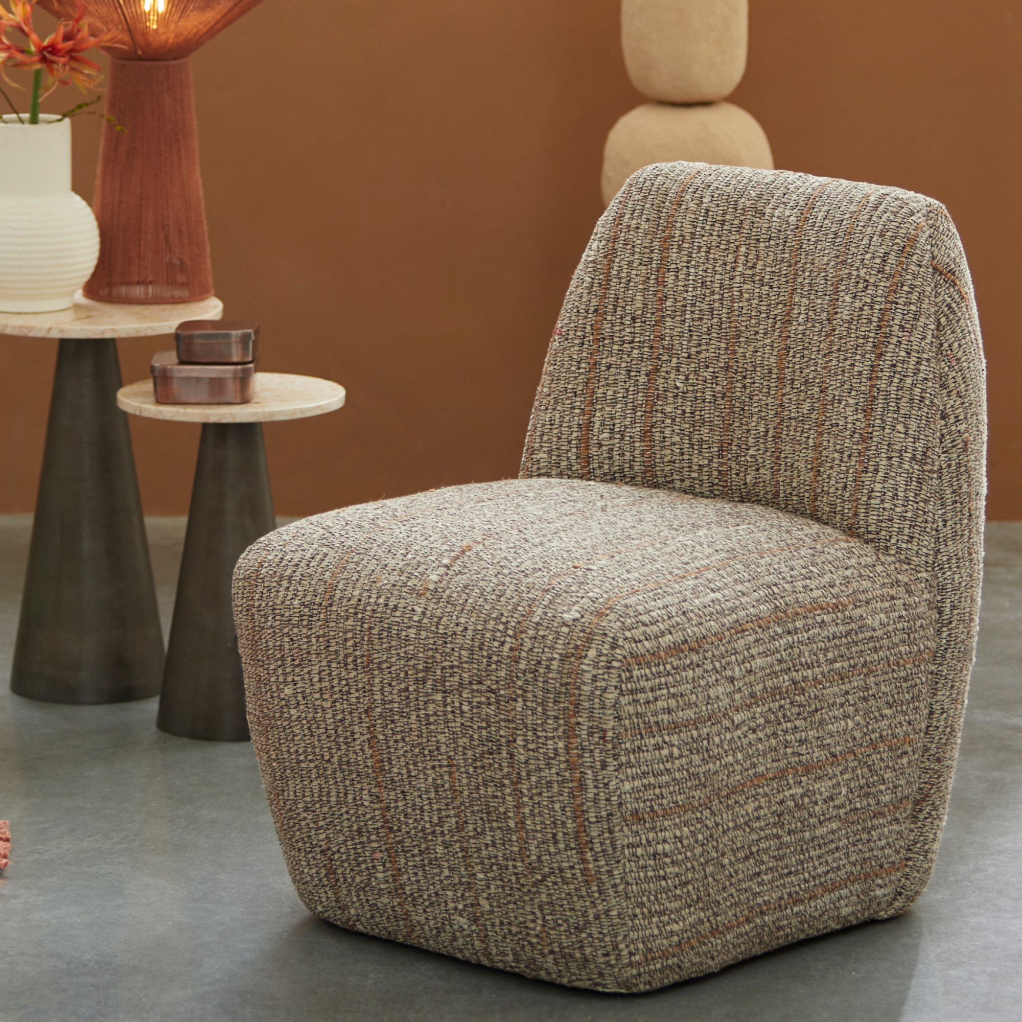 Curved Block Accent Chair in Textured Earthy Weave