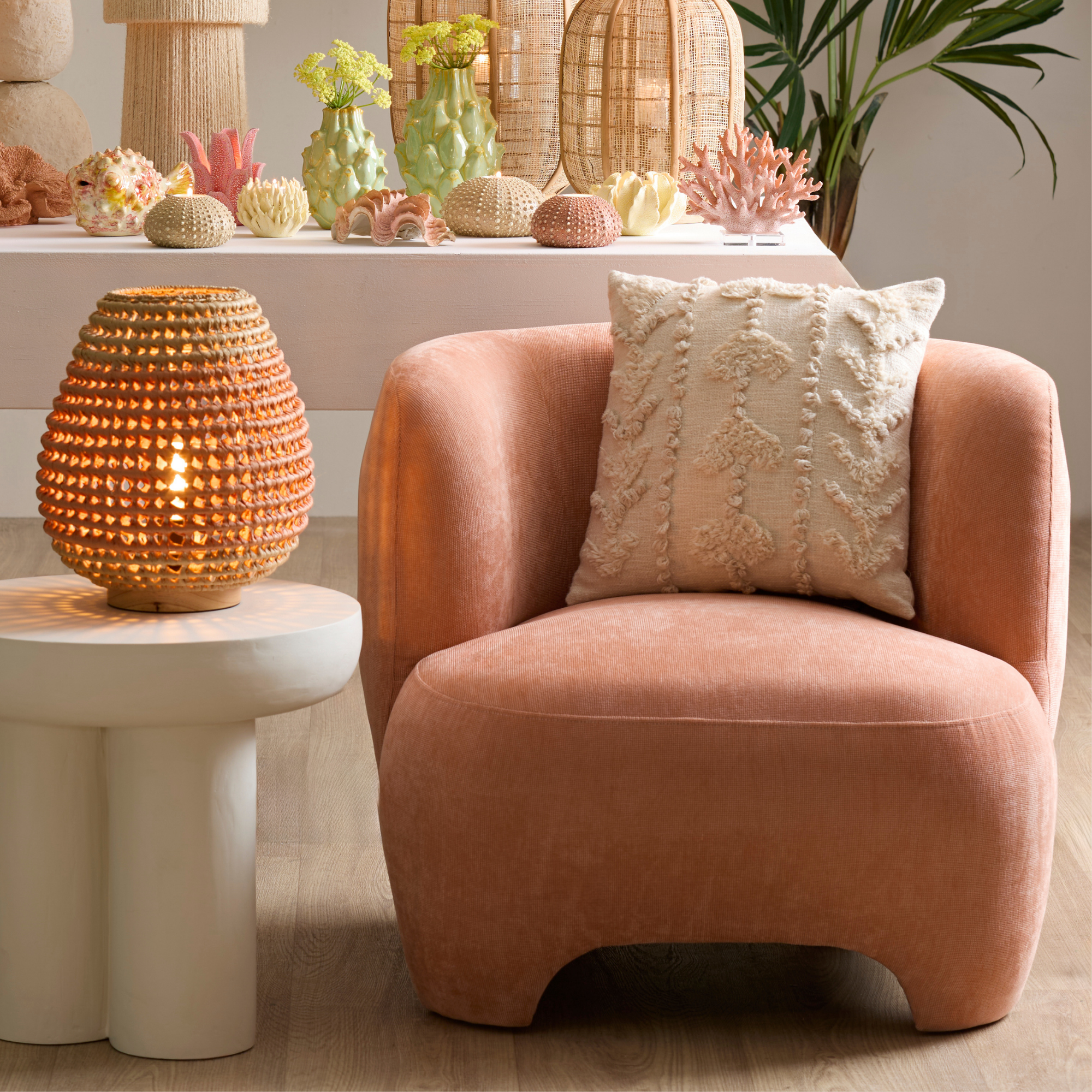 Soren Curved Accent Chair in Terracotta