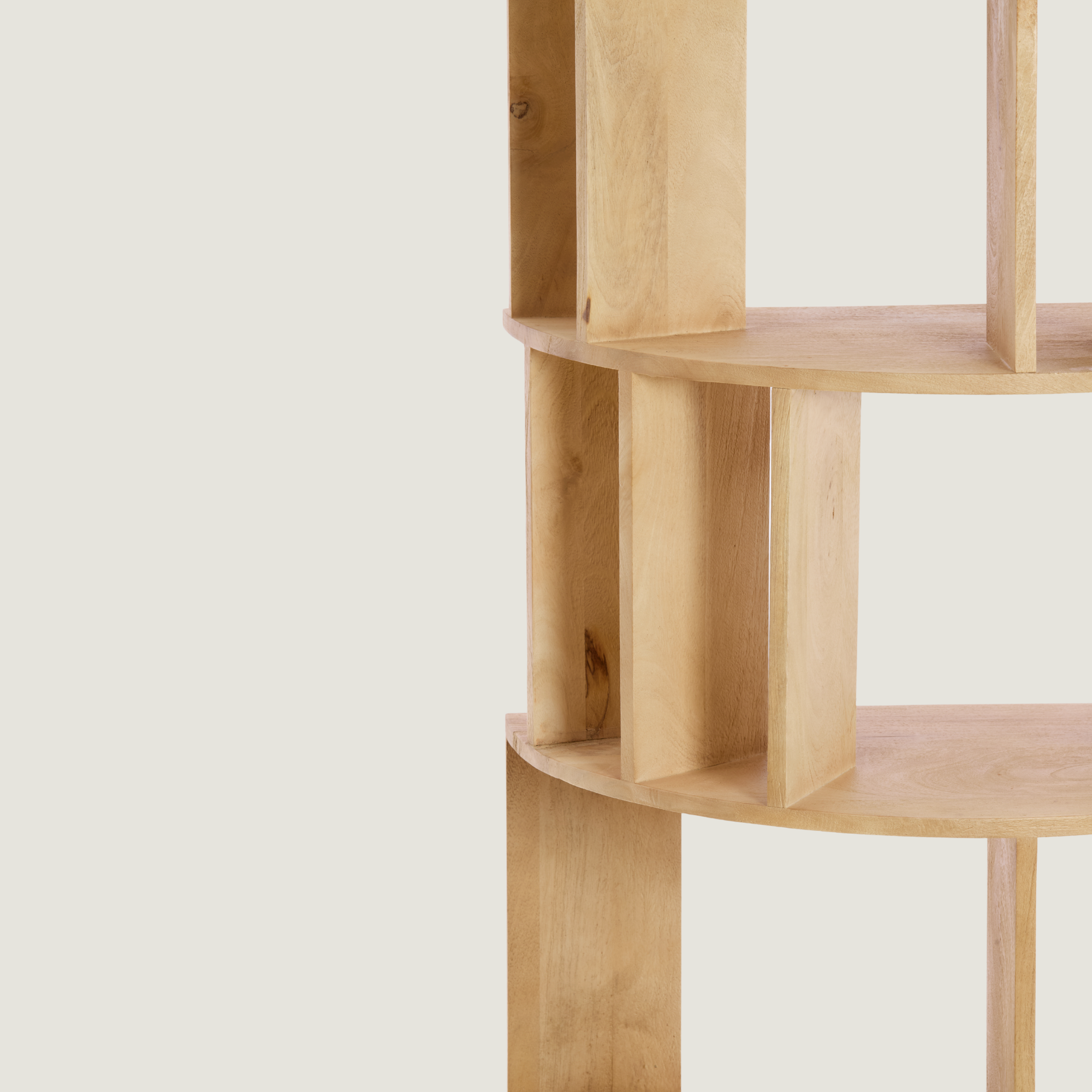 Sphere Front Flat-Back Bookshelf In Light Mango Wood