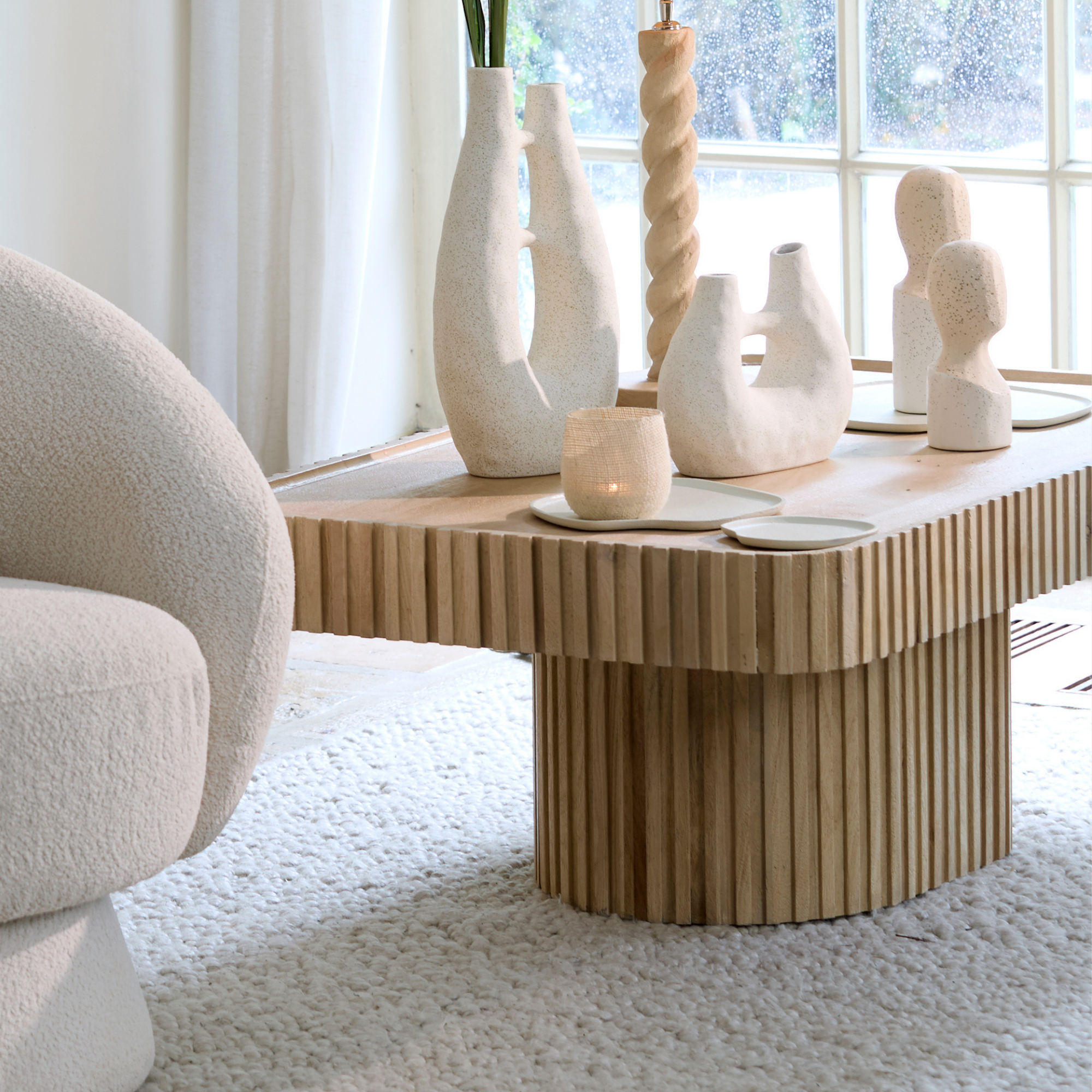 Belafonte Fluted Coffee Table In Light Mango Wood