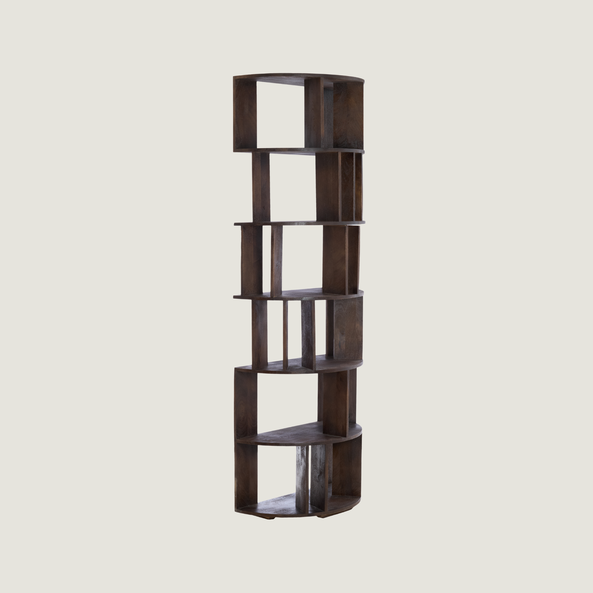 Sphere Front Flat-Back Bookshelf In Dark Mango Wood