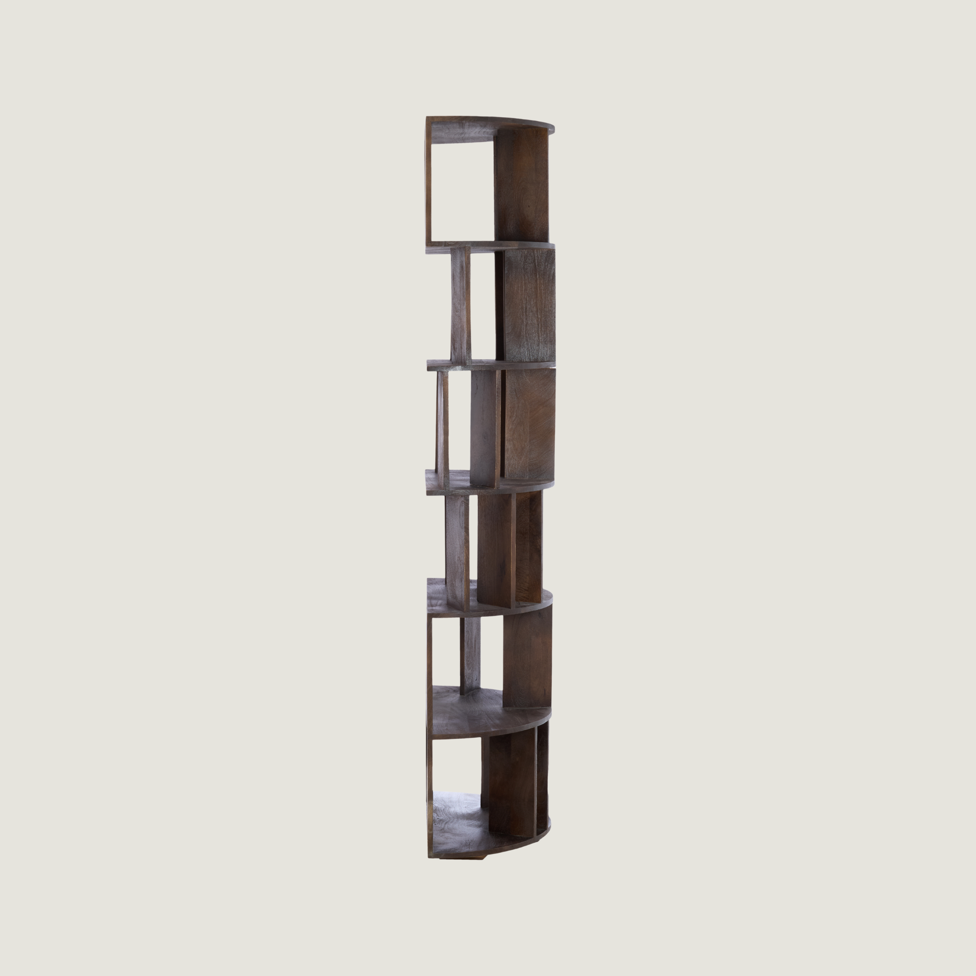 Sphere Front Flat-Back Bookshelf In Dark Mango Wood