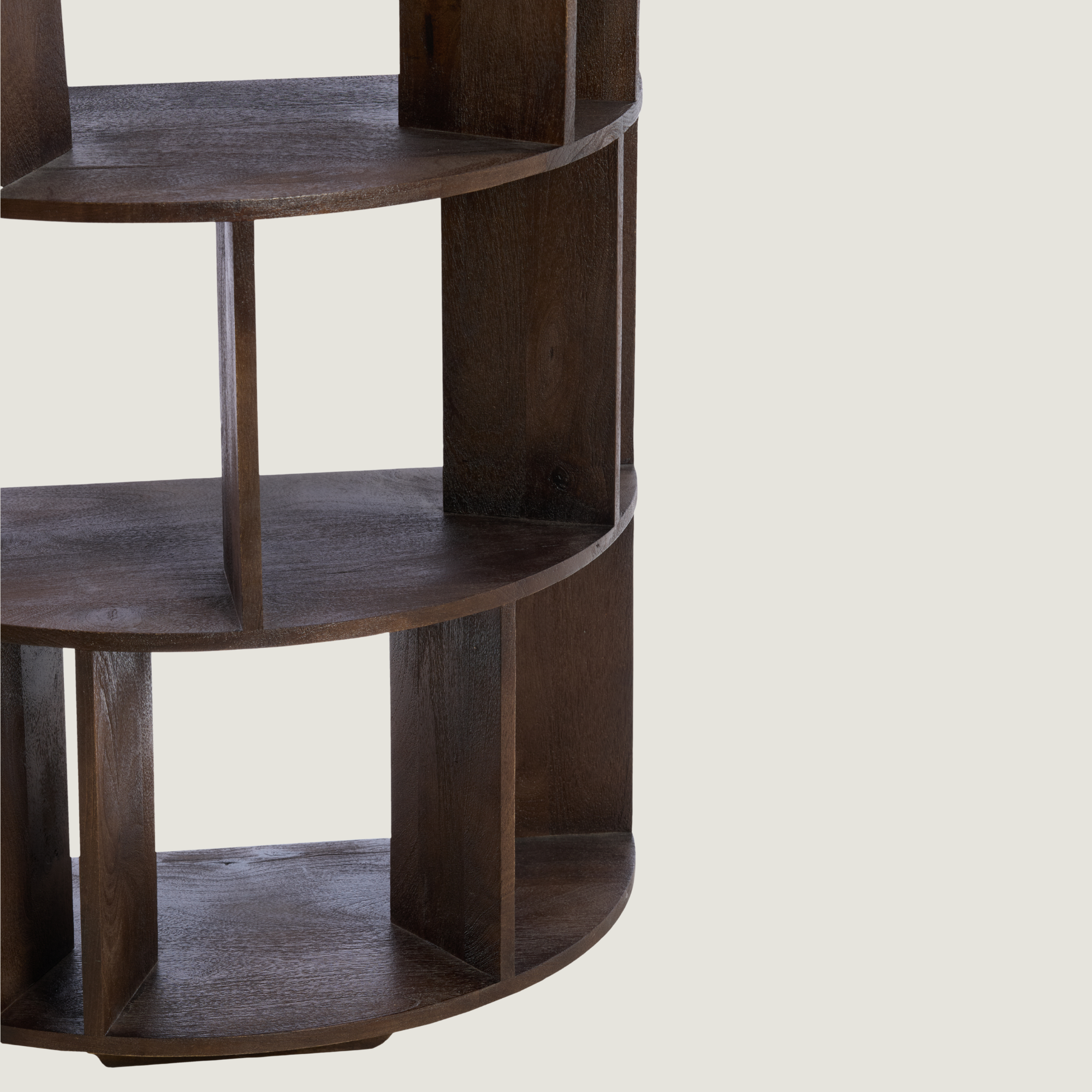 Sphere Front Flat-Back Bookshelf In Dark Mango Wood