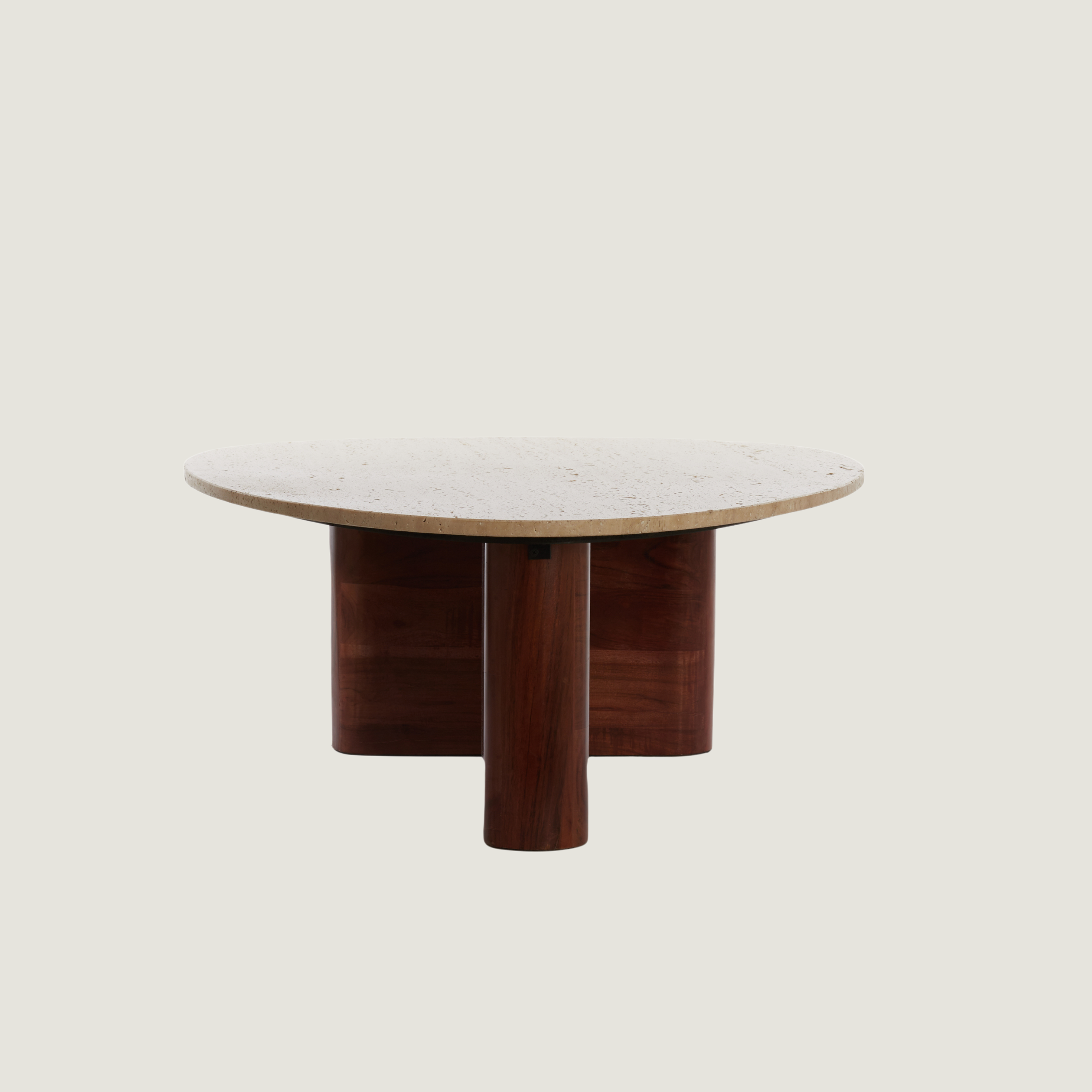 Travertine & Acacia Wood Coffee Table