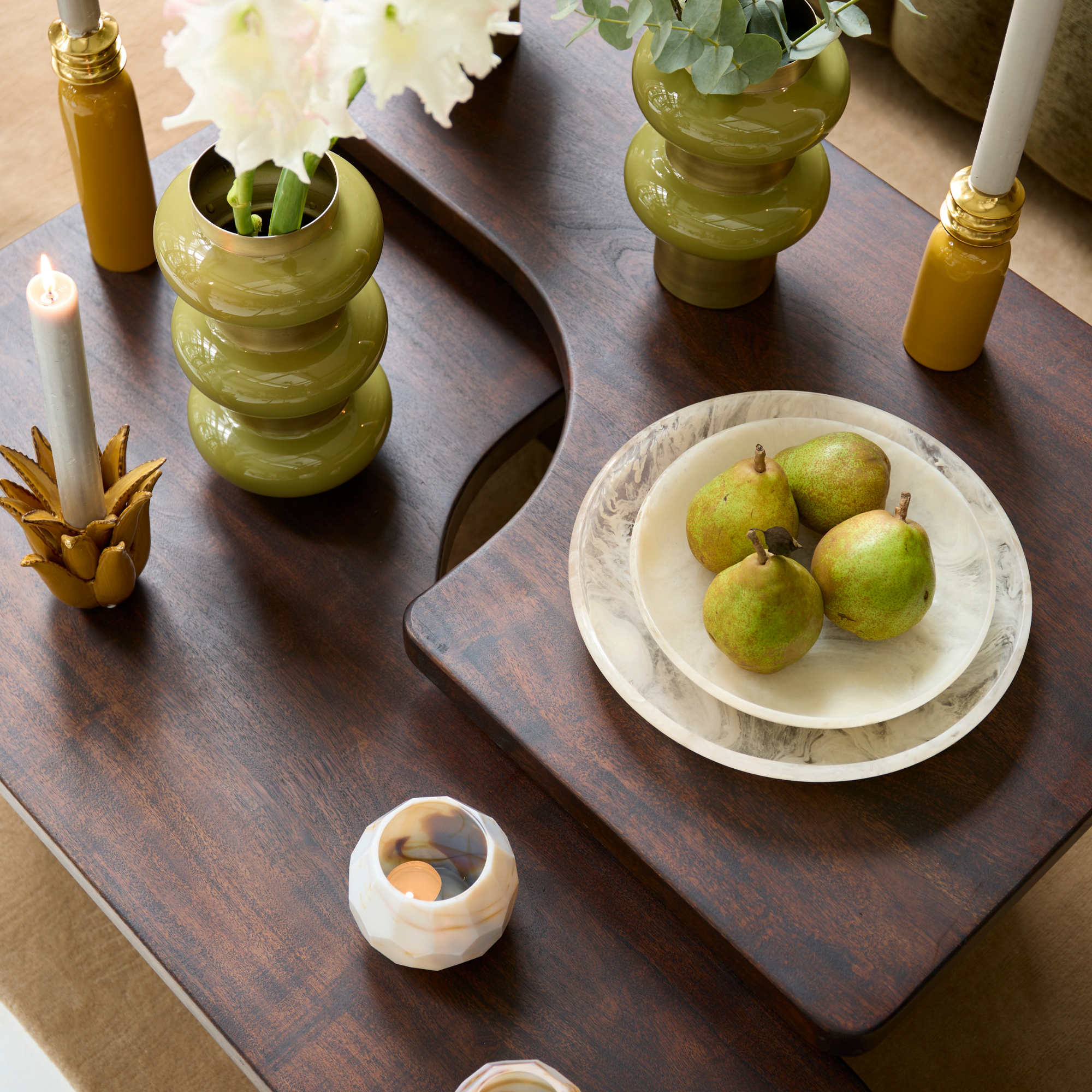 Two-Tier Sculptural Coffee Table in Acacia Wood