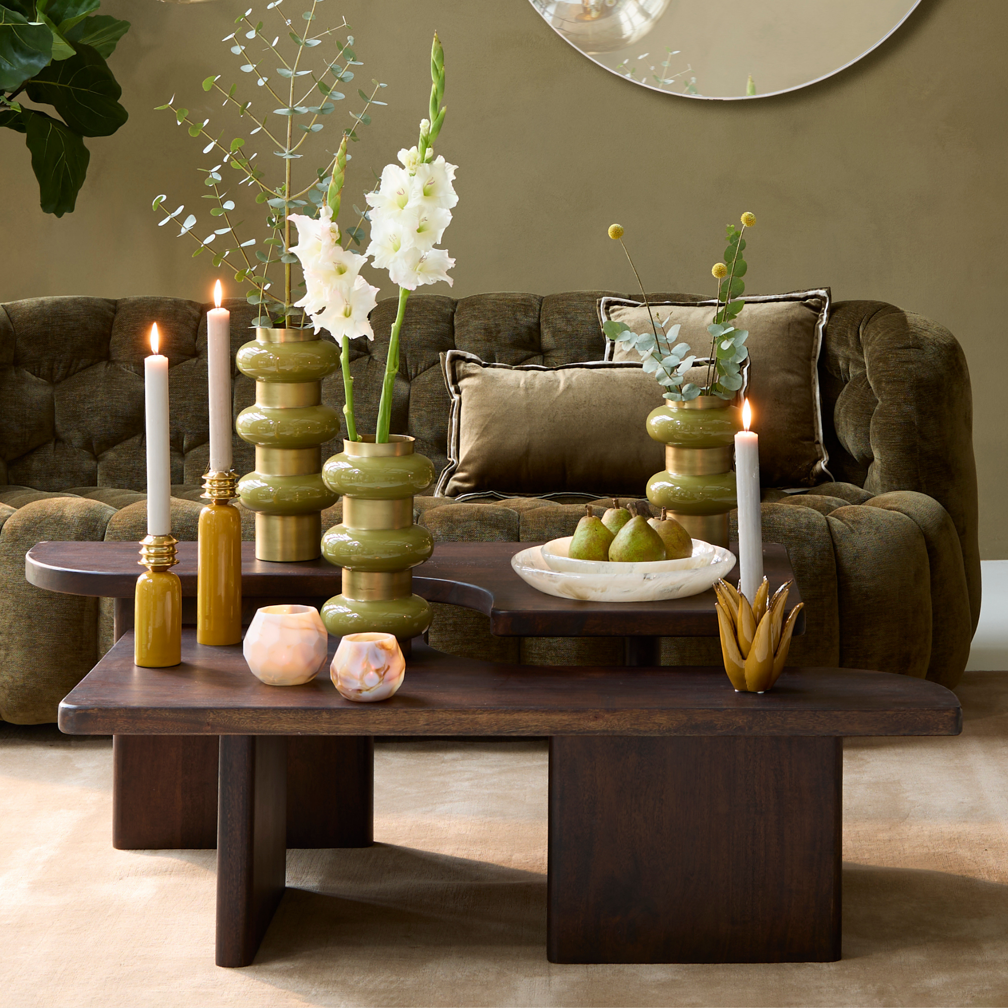 Two-Tier Sculptural Coffee Table in Acacia Wood